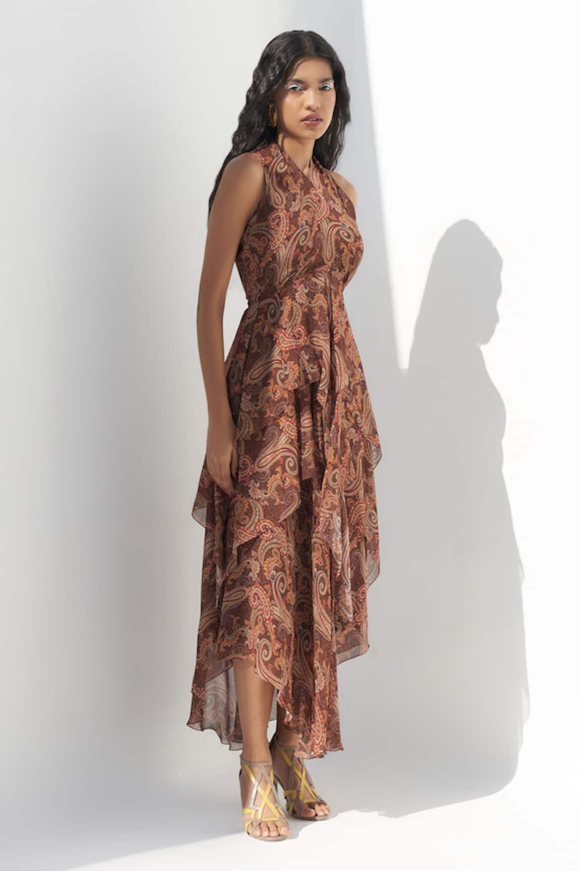 Nadima Saqib Paisley & Mandla Print Asymmetric Hem Dress