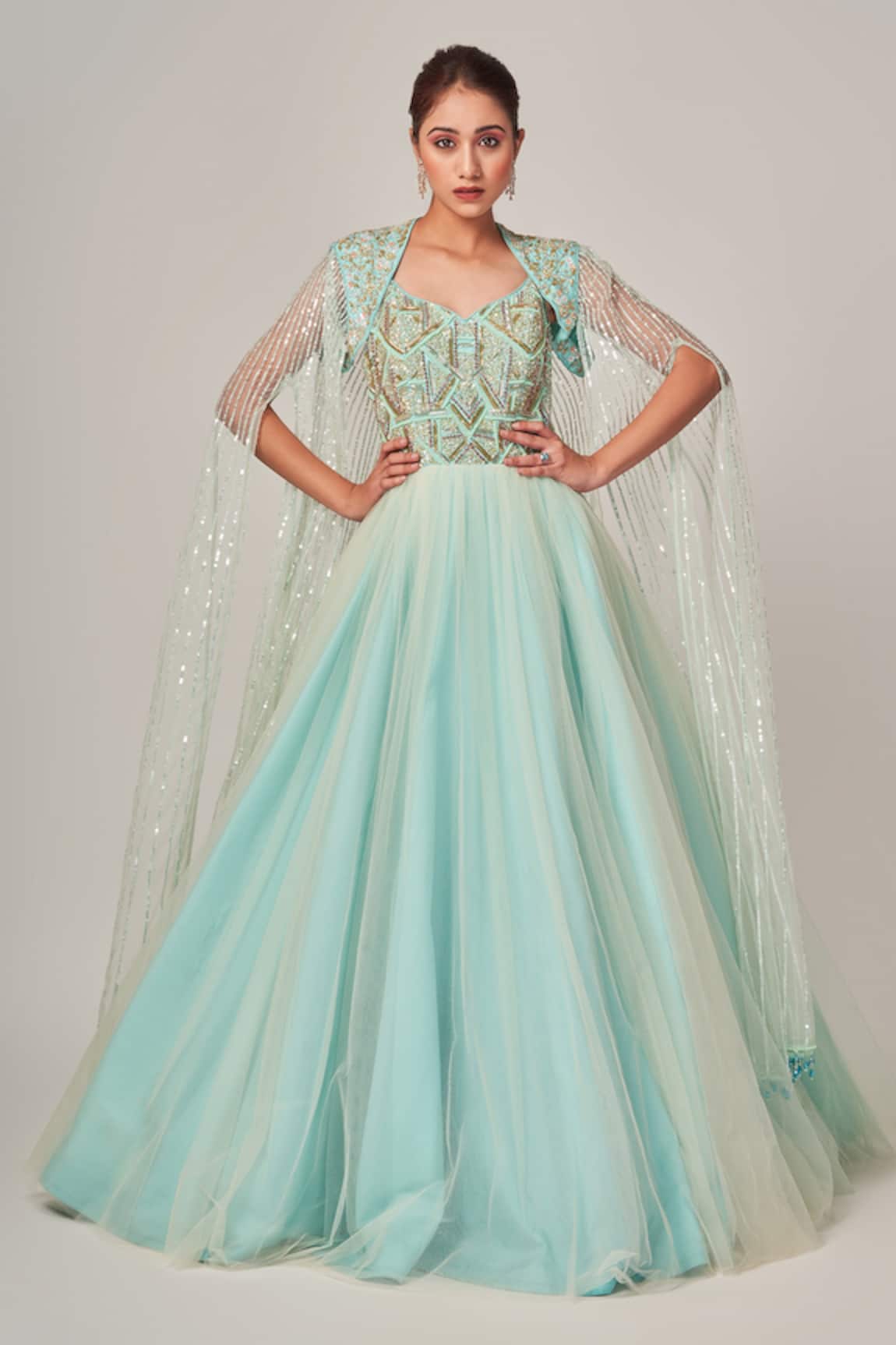 Tamaraa By Tahani Elvina Sequin Embellished Gown With Cape