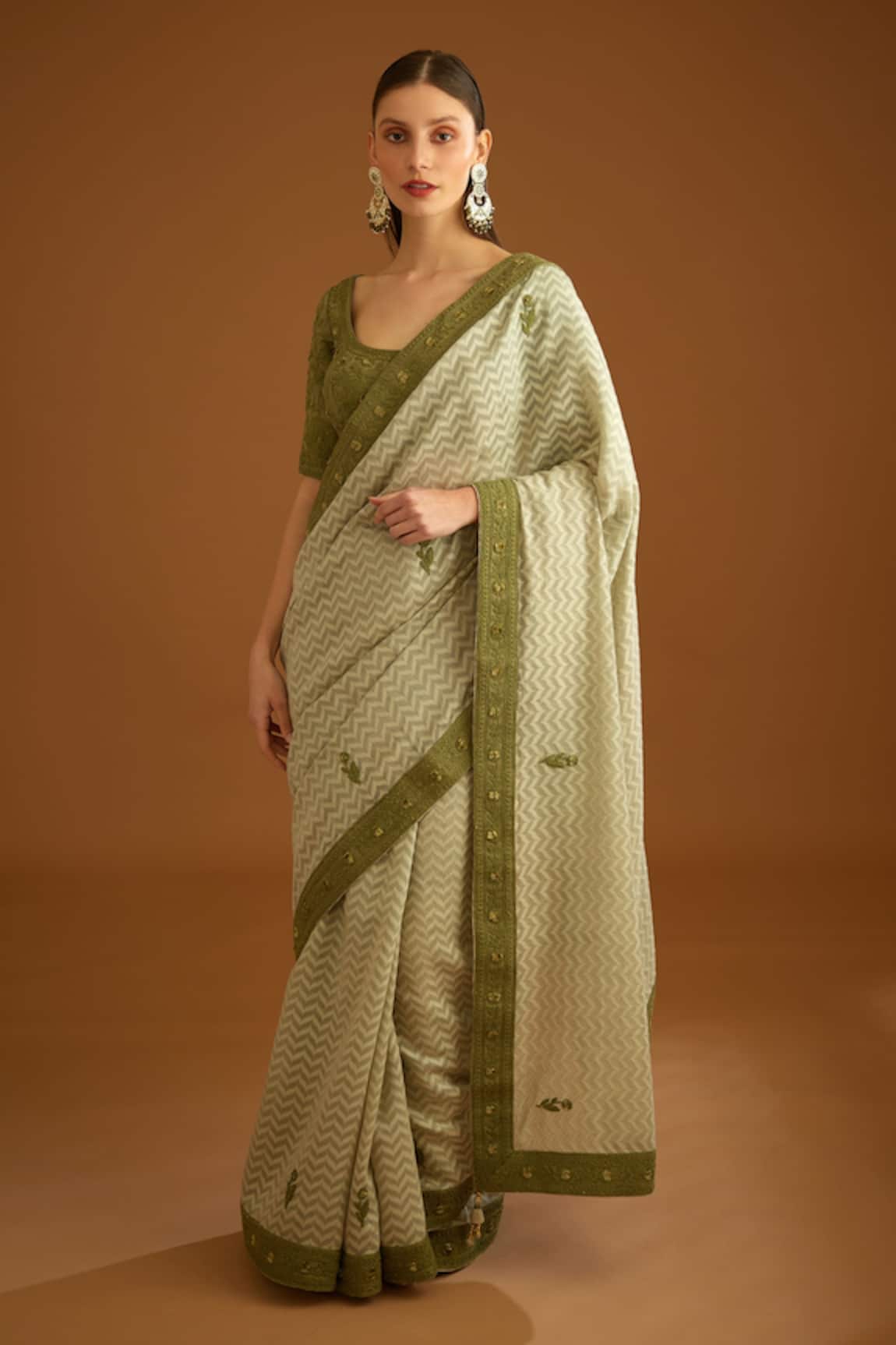 Shyam Narayan Prasad Chanderi Jacquard Saree With Embroidered Blouse