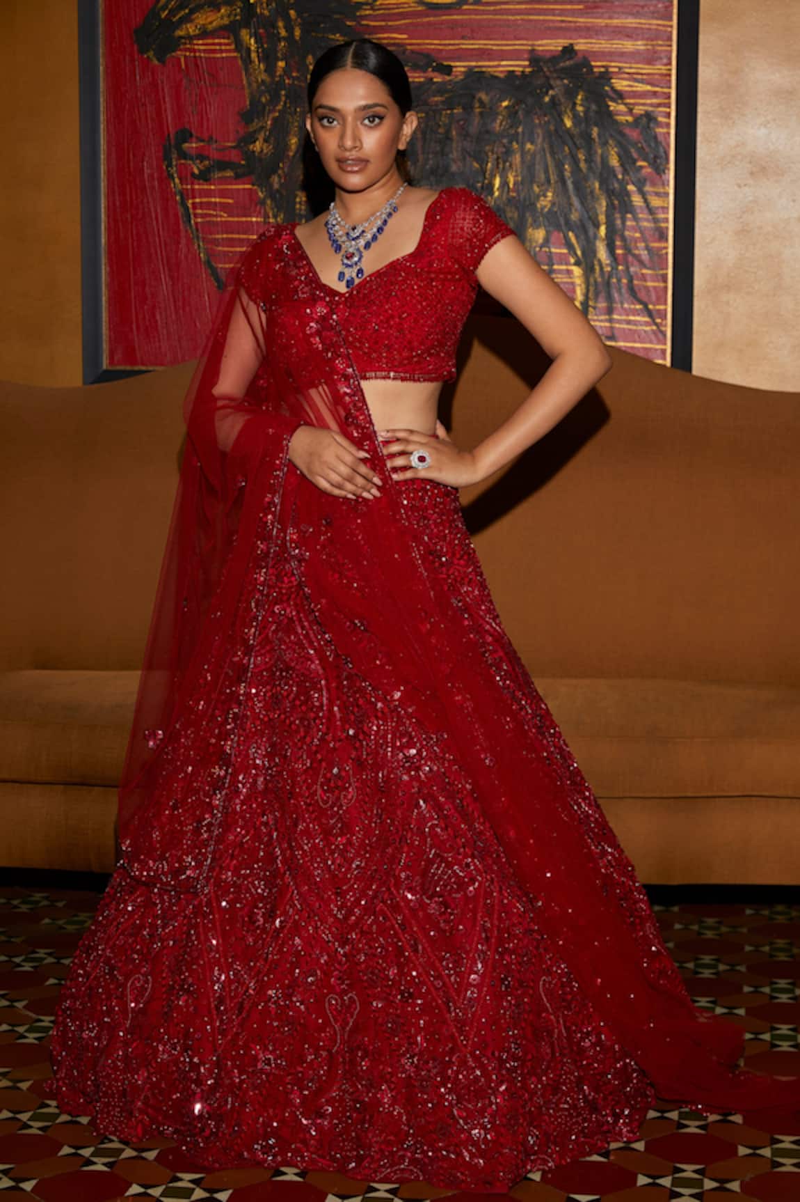 Nadine Dhody Amour Floral Crystal Hand Embroidered Bridal Lehenga Set