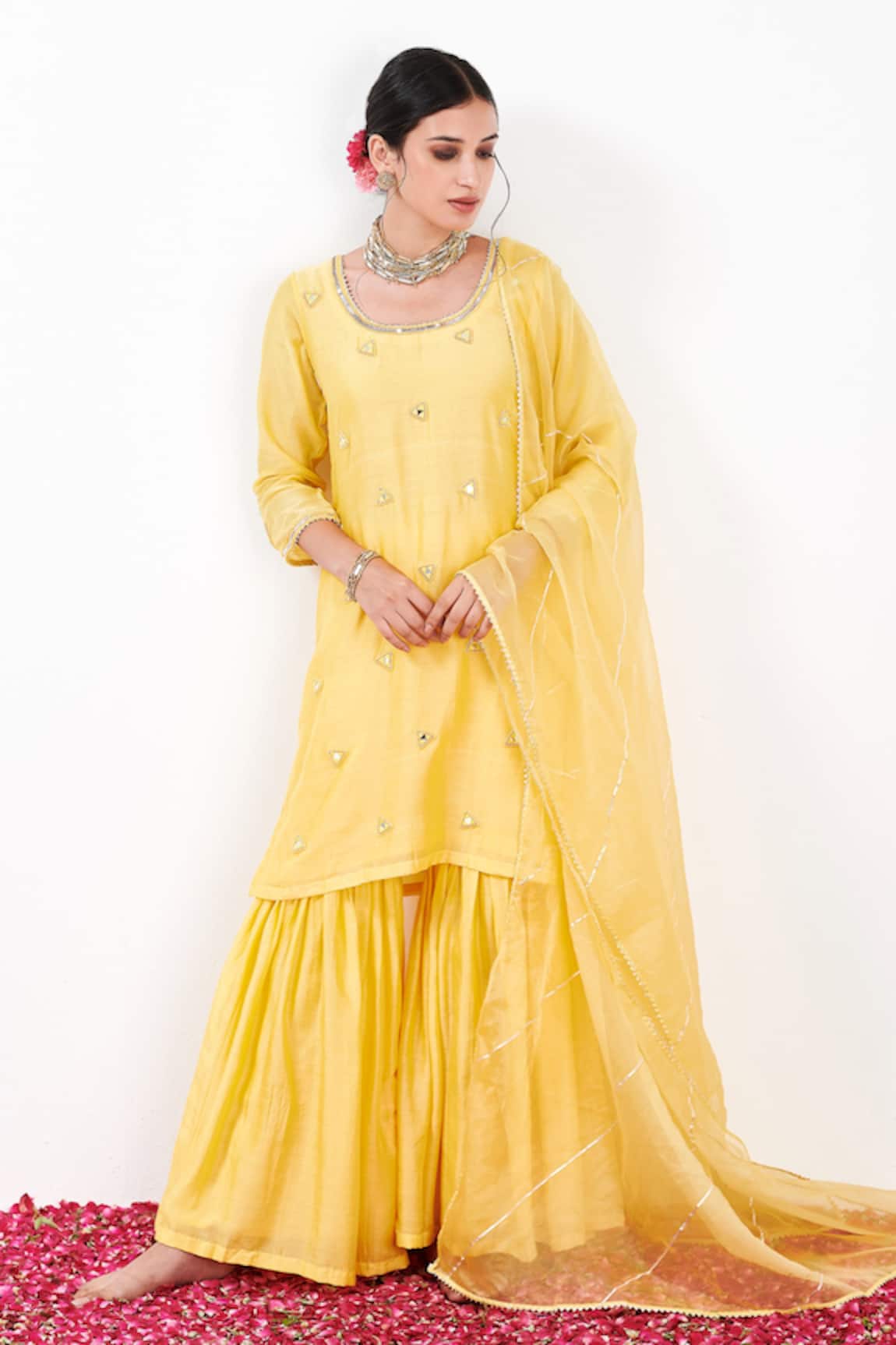 Label Flamingo By Vrinda Mirrorwork Embroidered Kurta Sharara Set