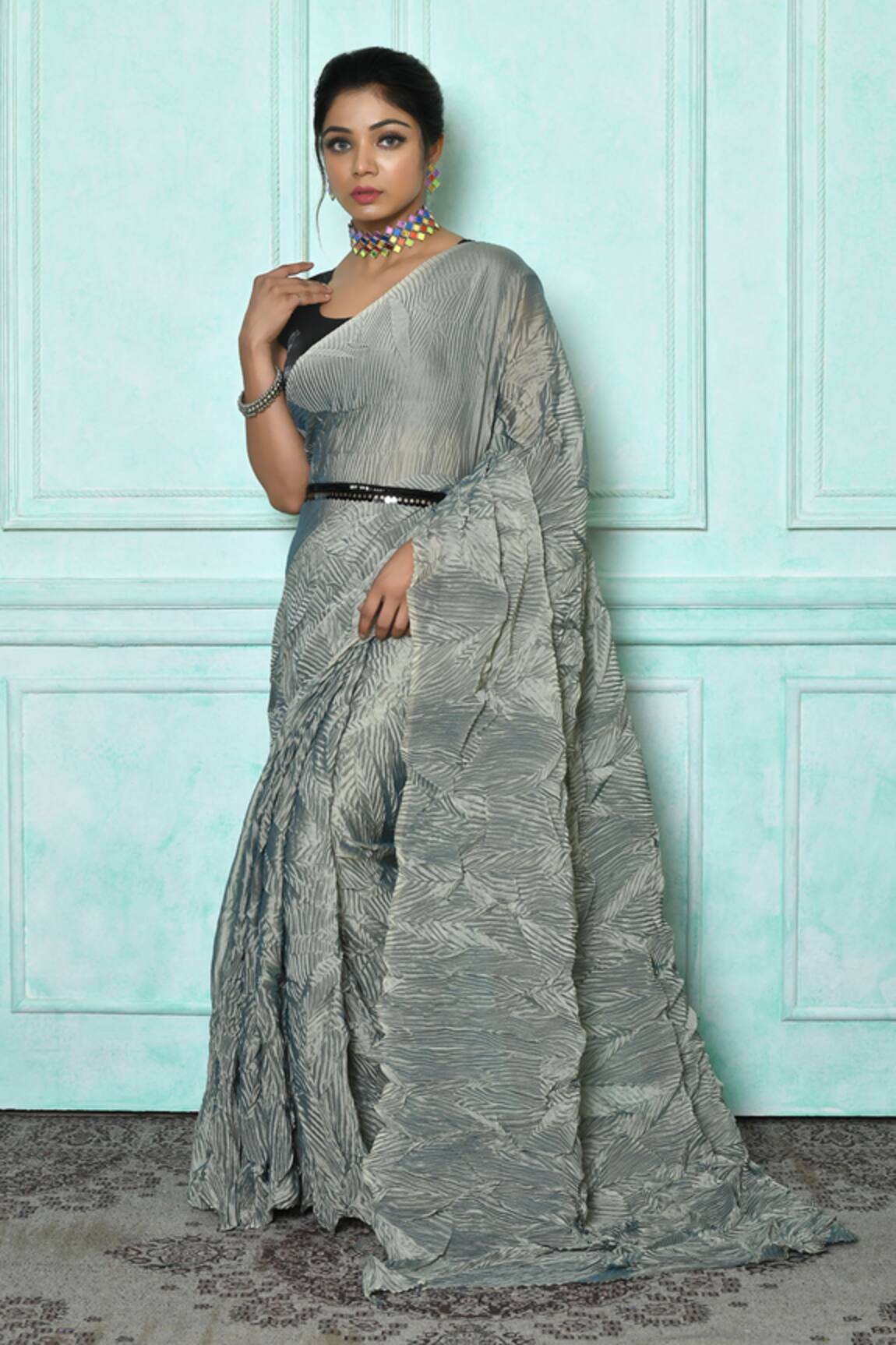 Naintara Bajaj Pleated Solid Saree