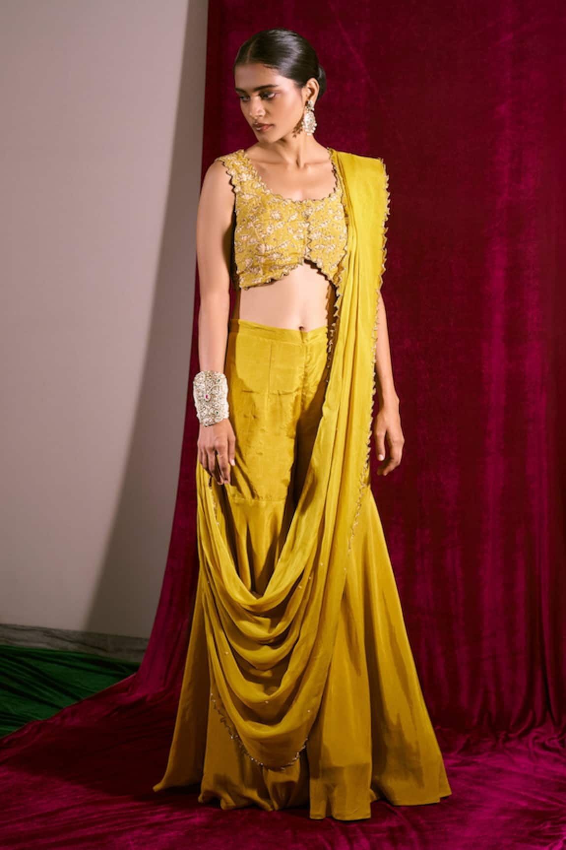 17:17 By Simmi Saboo Sharara Saree With Embroidered Bustier 