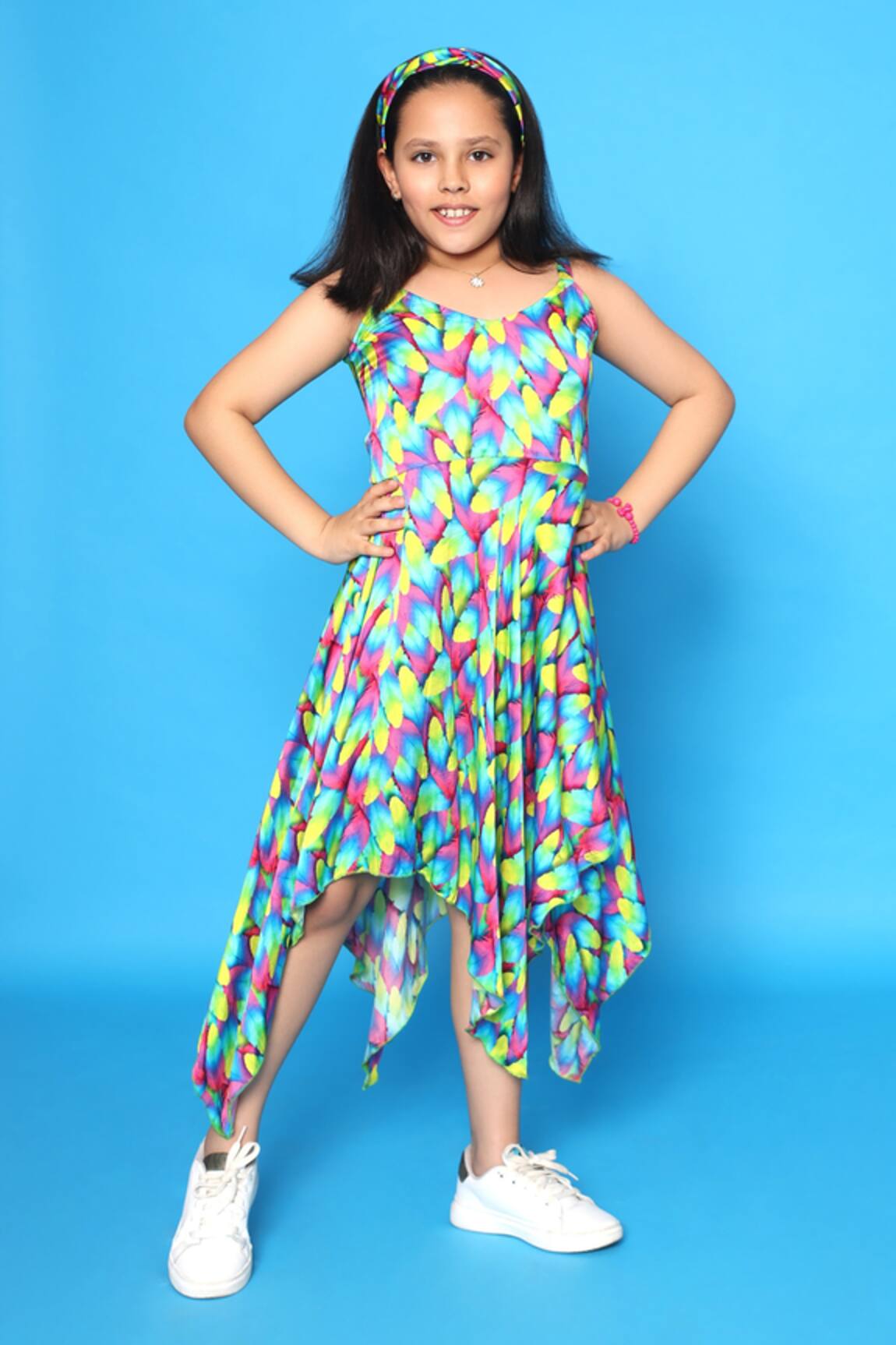 Littlecheer Feather Print Handkerchief Dress
