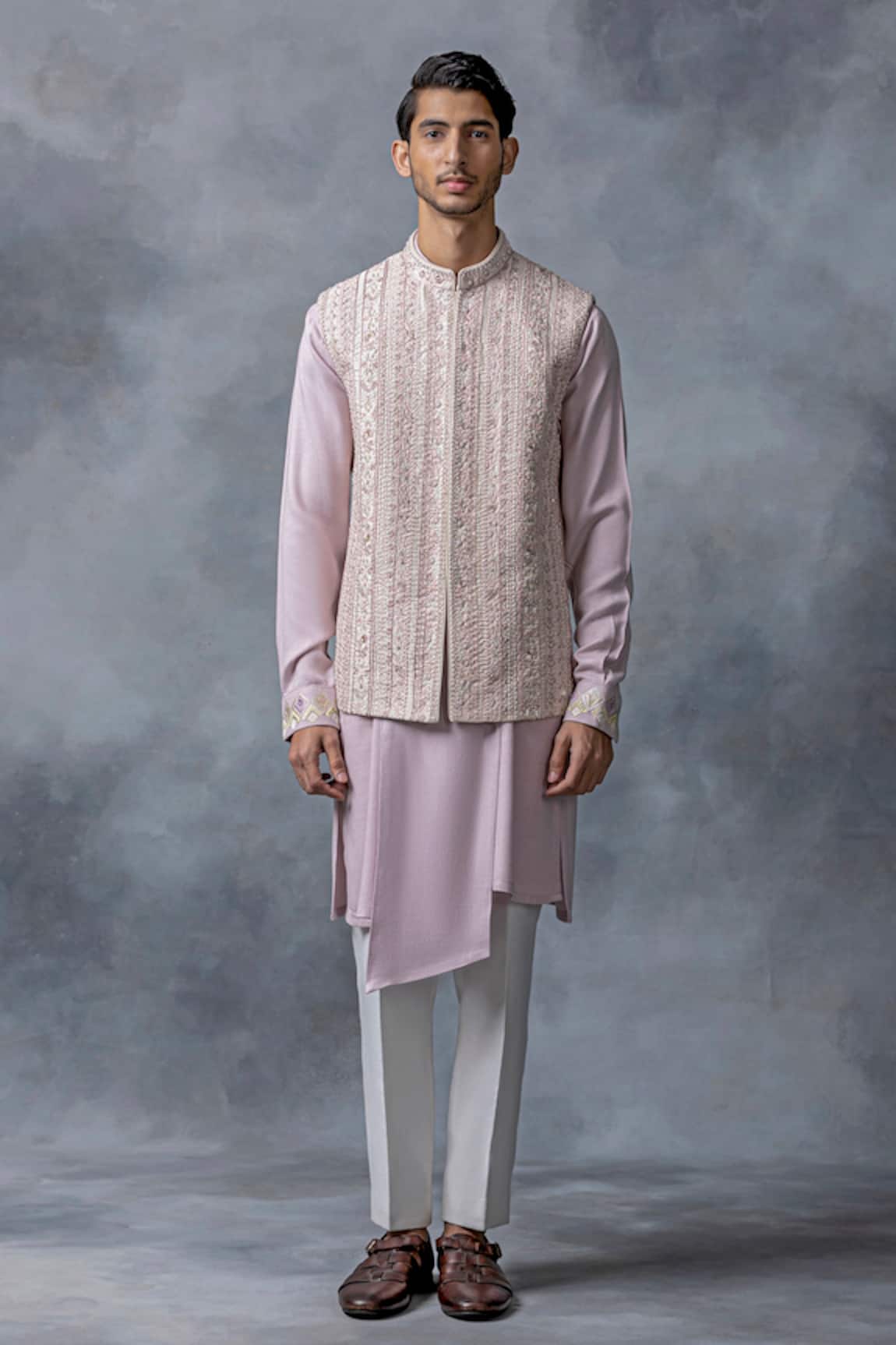 Sarab Khanijou Thread & Pearl Work Waist Coat & Kurta Set