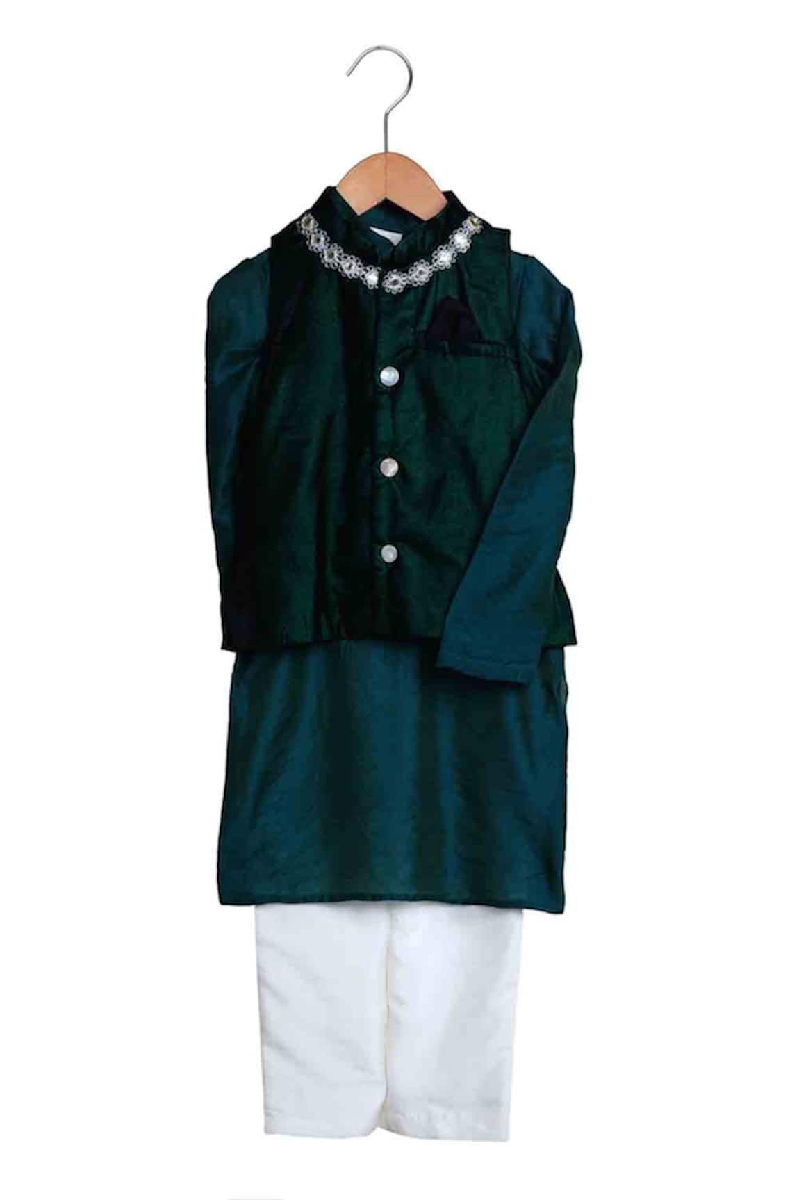 MI Dulce AN'YA Emerald Green Velvet Bundi Kurta Set 