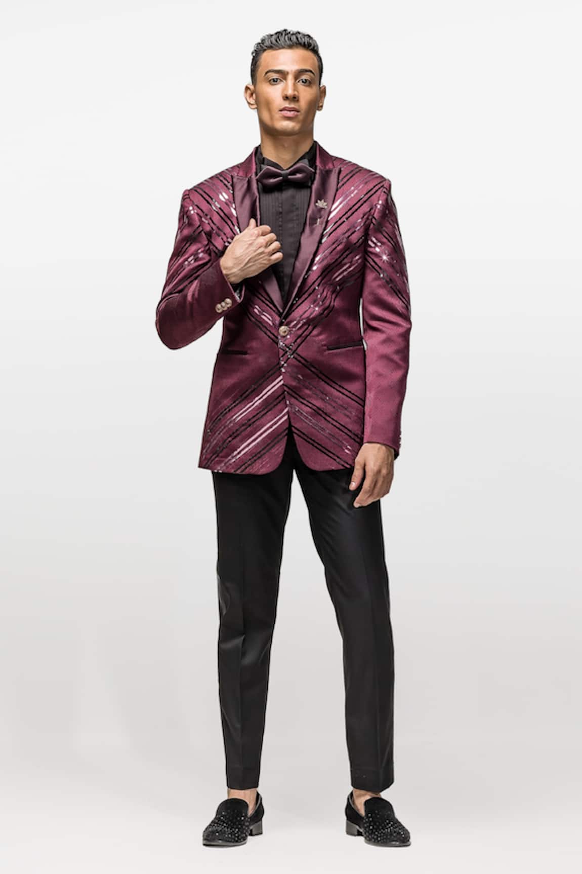 Asuka Metallic Stripe Pattern Blazer & Trouser Set