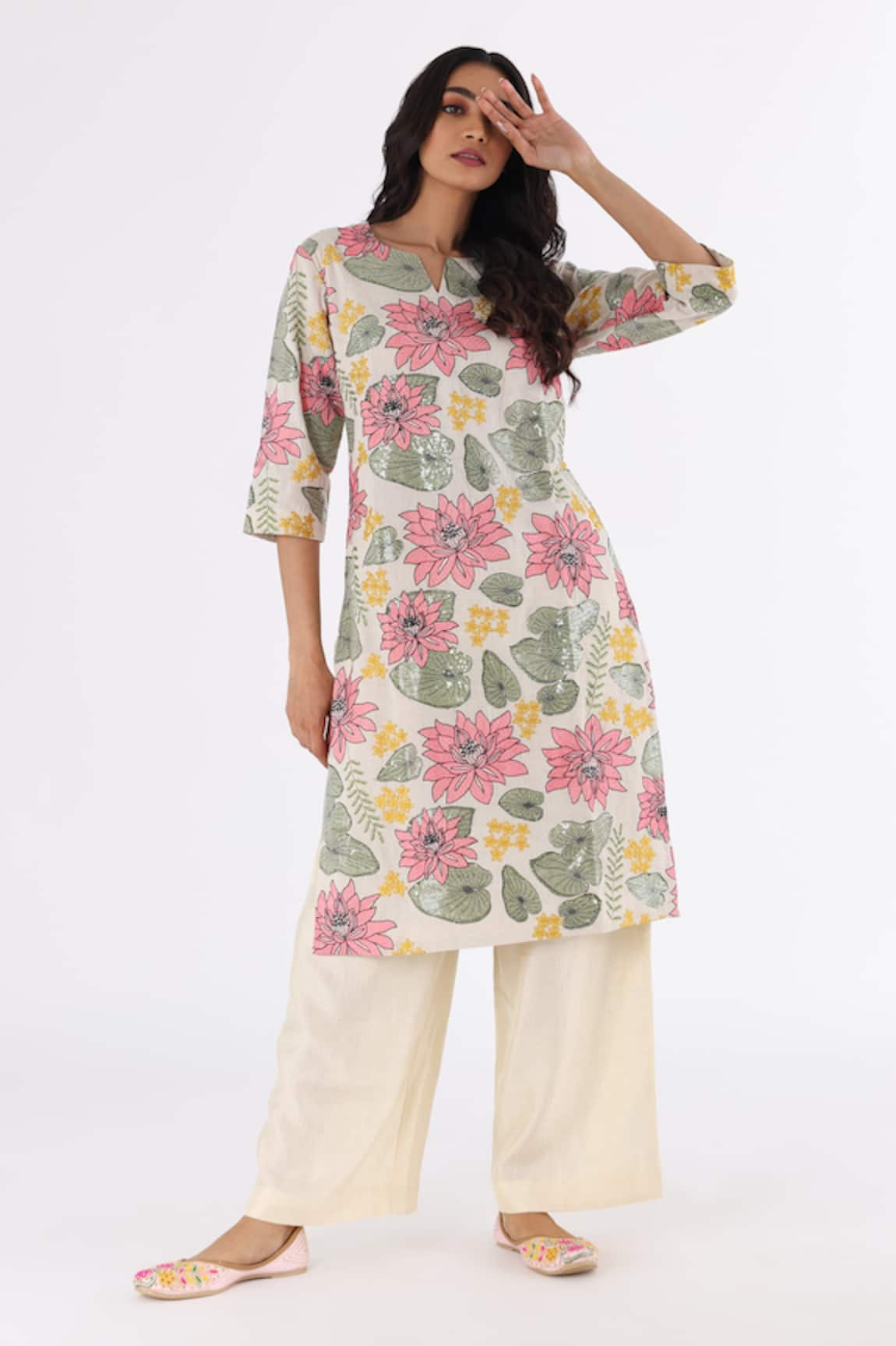 Nakita Singh Lotus Embroidered Kurta & Pyjama Set