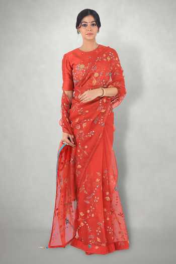 I Am Design Embroidered Saree With Blouse