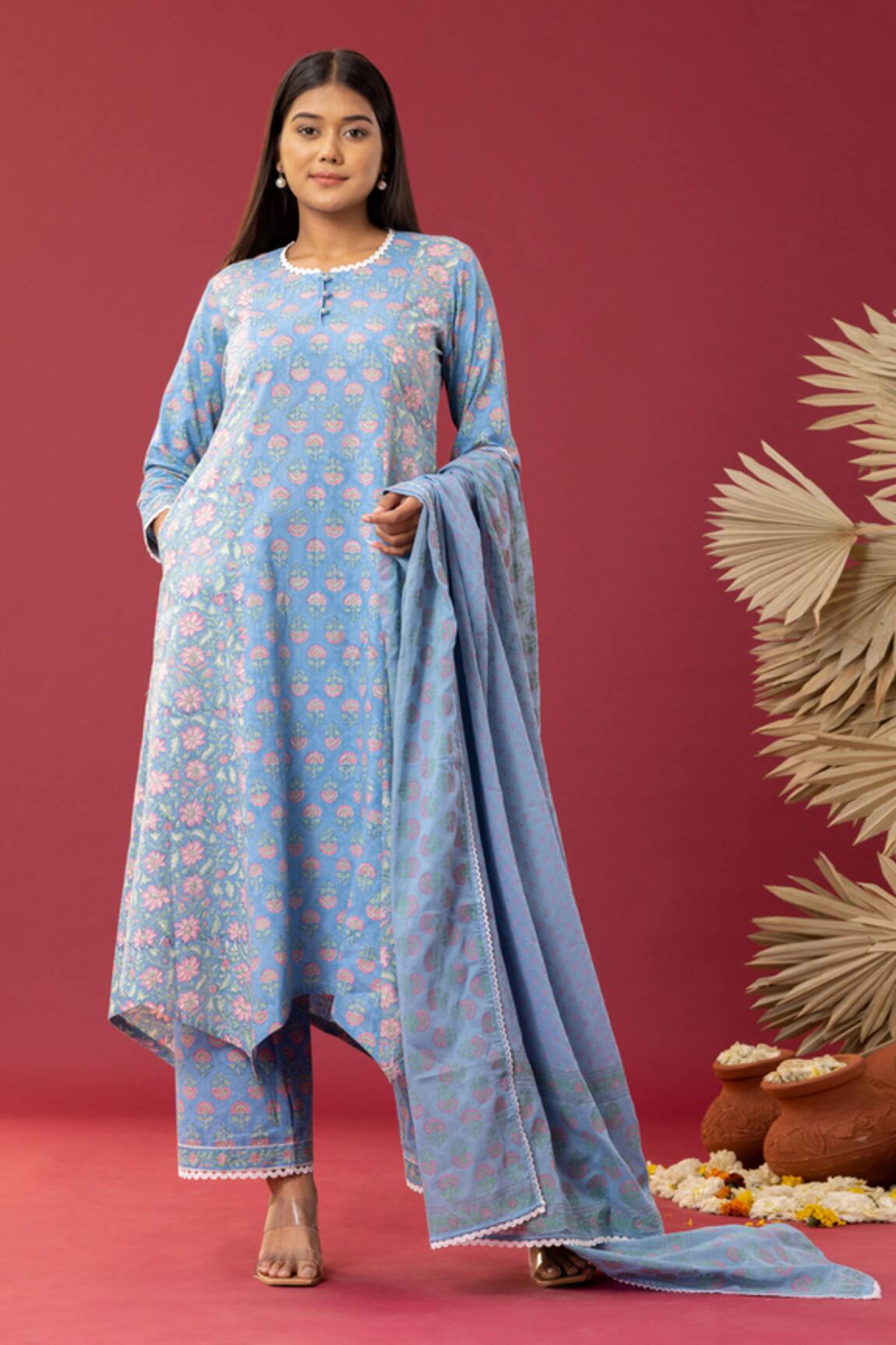 Abbaran Spring Block Print Kurta Palazzo Set