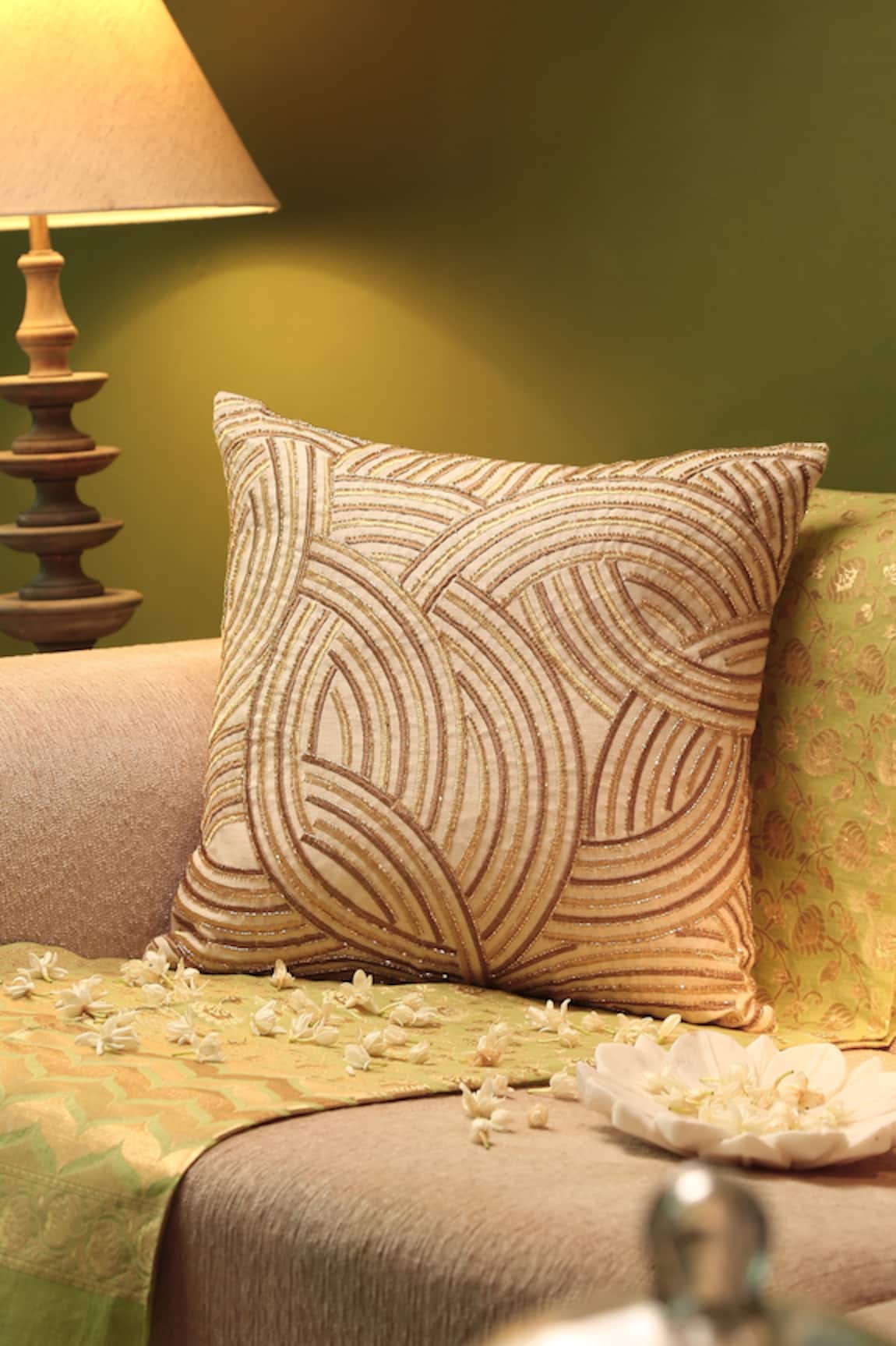 Amoliconcepts Wave Embroidered Cushion Cover