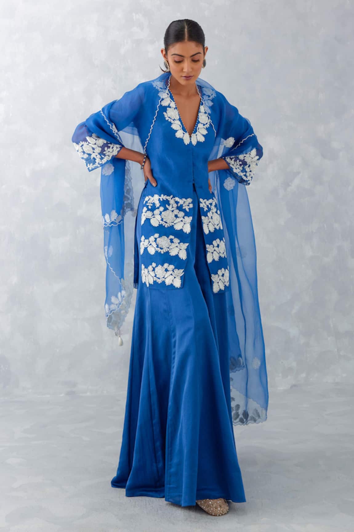 Devnaagri Embroidered Kurta Sharara Set