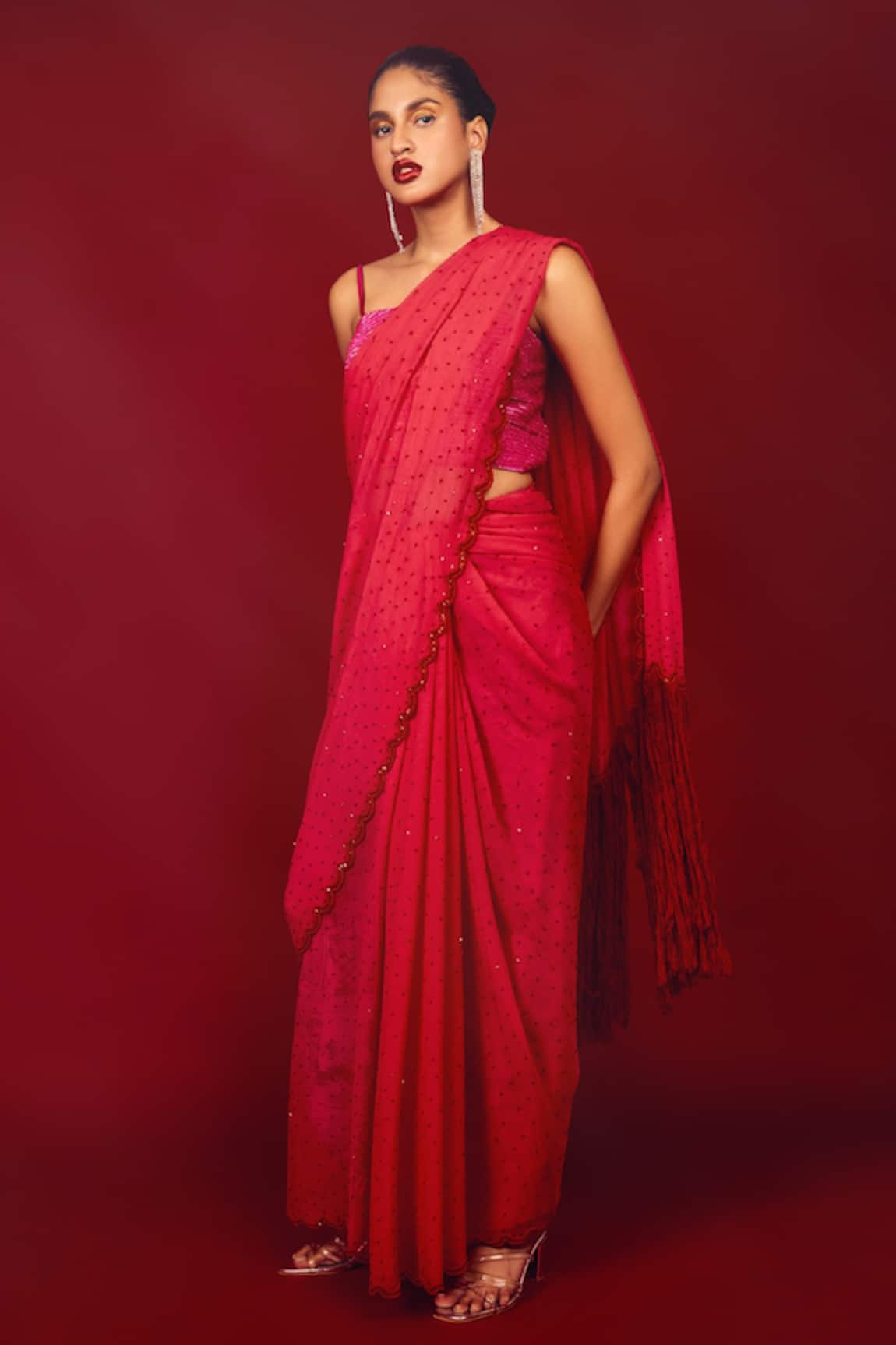 Nandita Thirani Sequin Embroidered Saree With Bralette