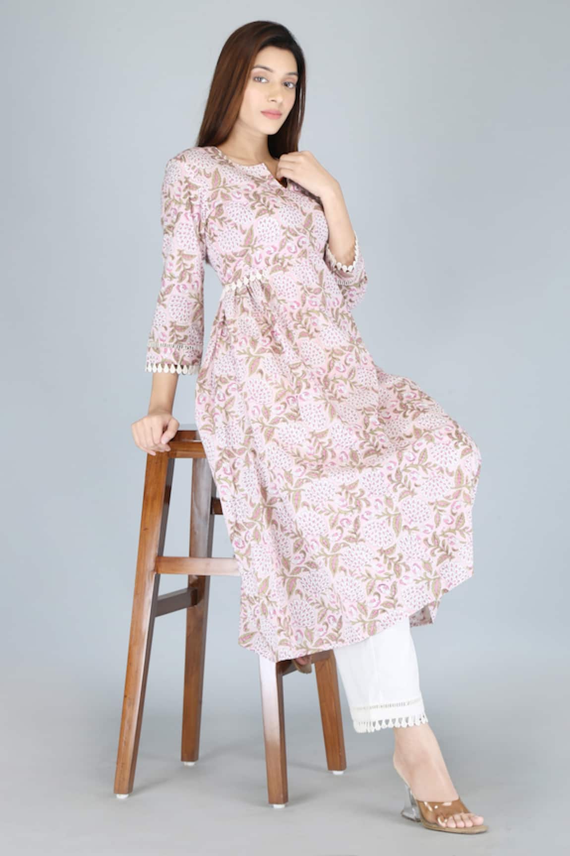 Kalakaari By Sagarika Cotton Bouquet Print Anarkali & Palazzo Set 