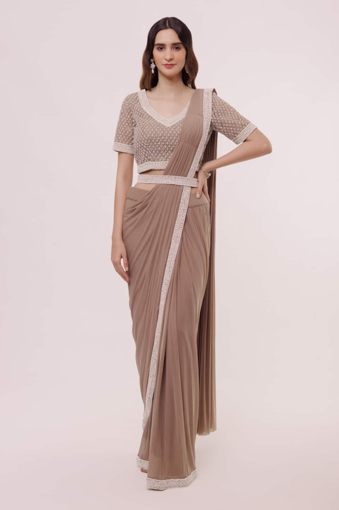 Onaya Embroidered Pre-Draped Saree With Blouse