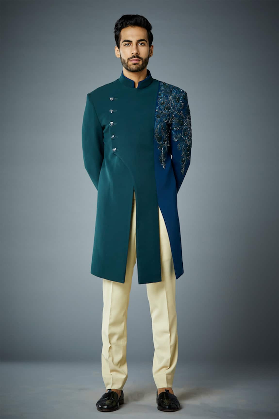 Gargee Designers Combination Placement Embroidered Bandhgala Set