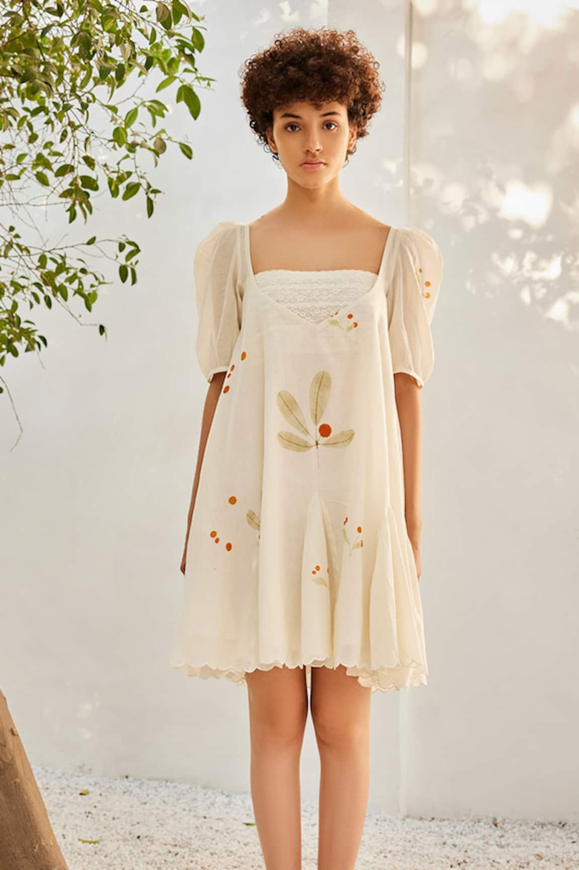 Kharakapas Cherry Print Puffed Sleeve Dress