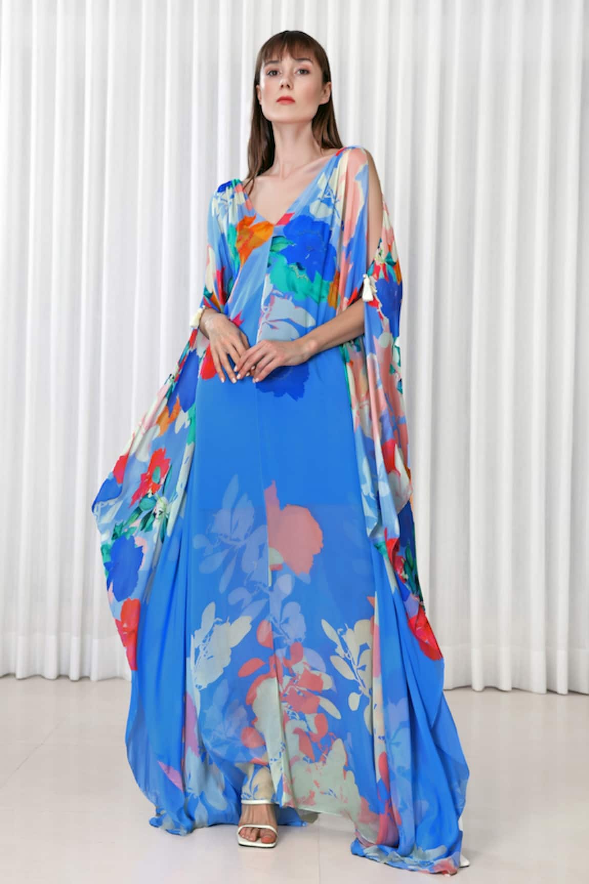 Mandira Wirk Resort Hibiscus Print Chiffon Kaftan