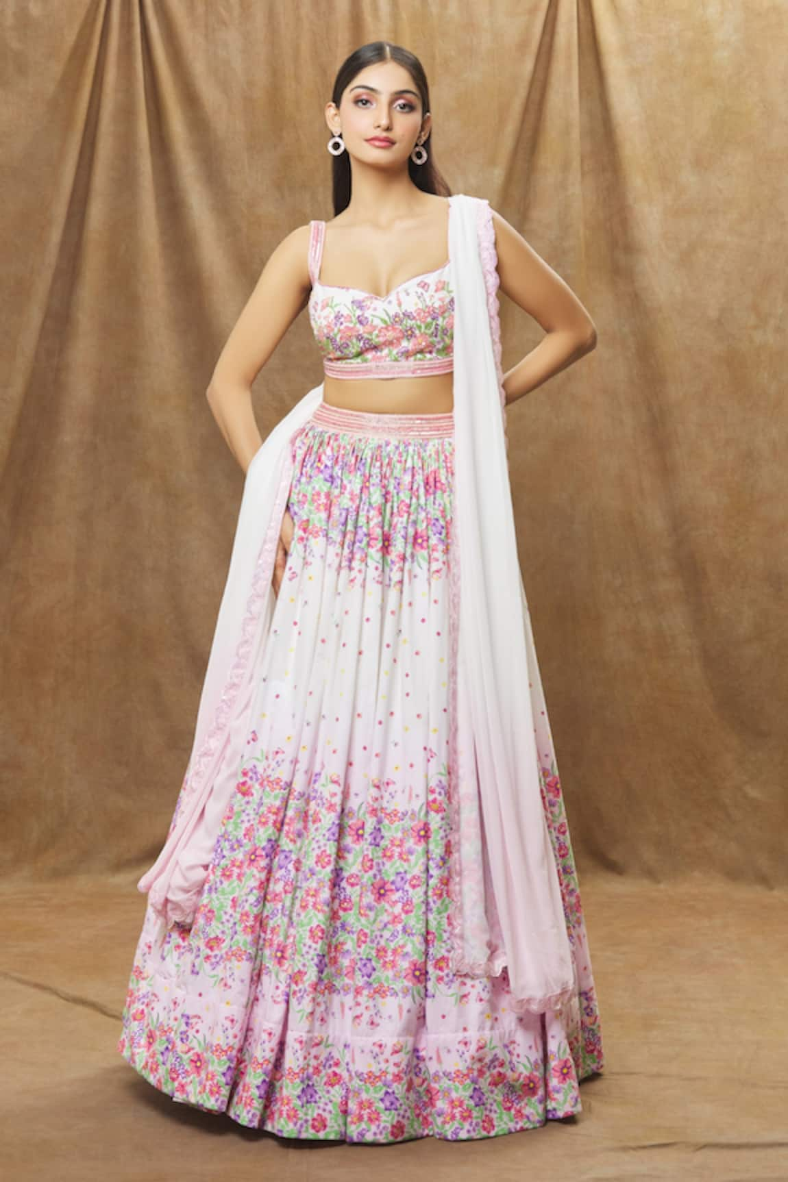 Label Priyanka Kar Floral Embroidered Cotton Lehenga Set