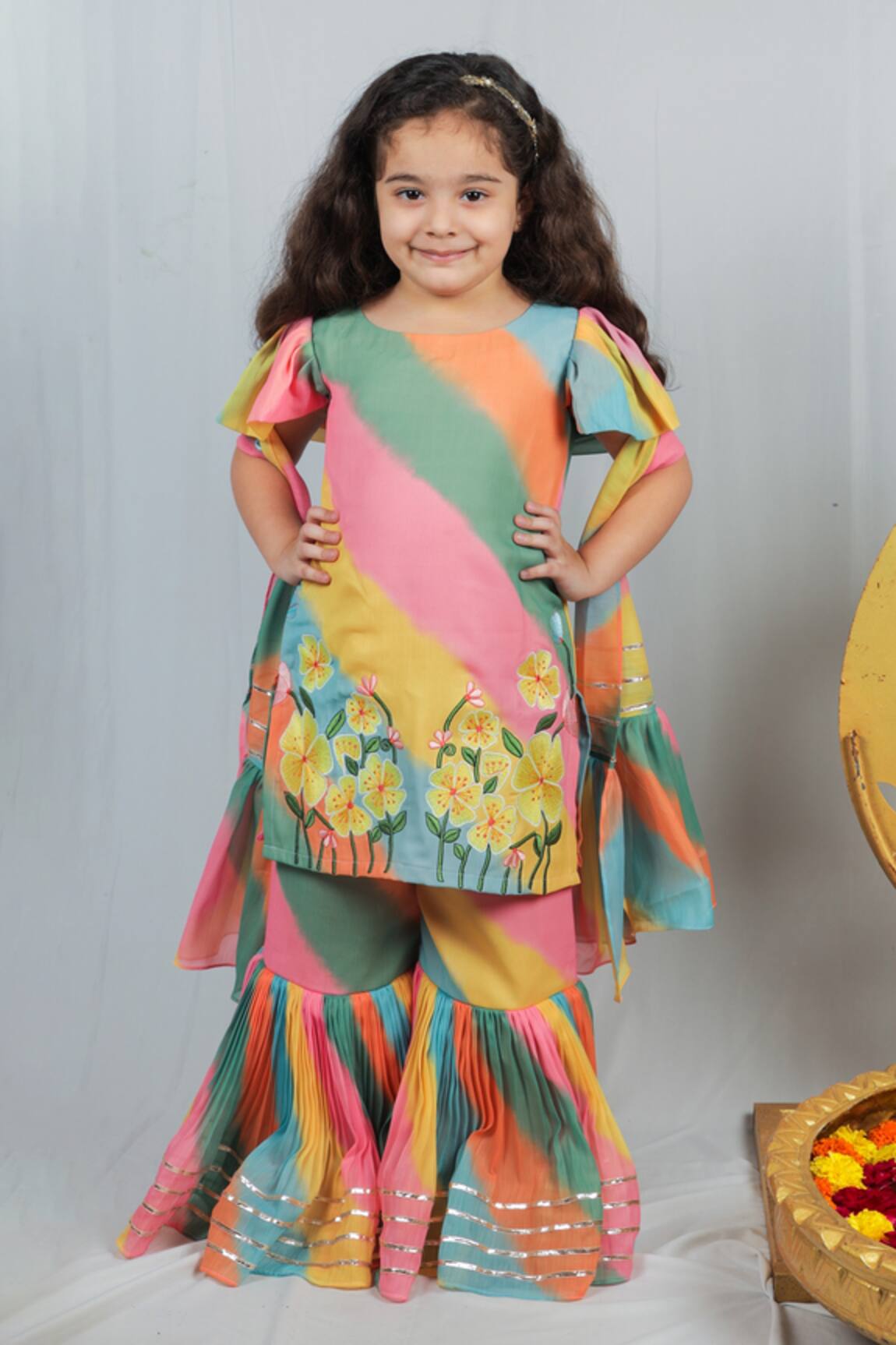 Vivedkids Leheriya Pattern Kurta Sharara Set 