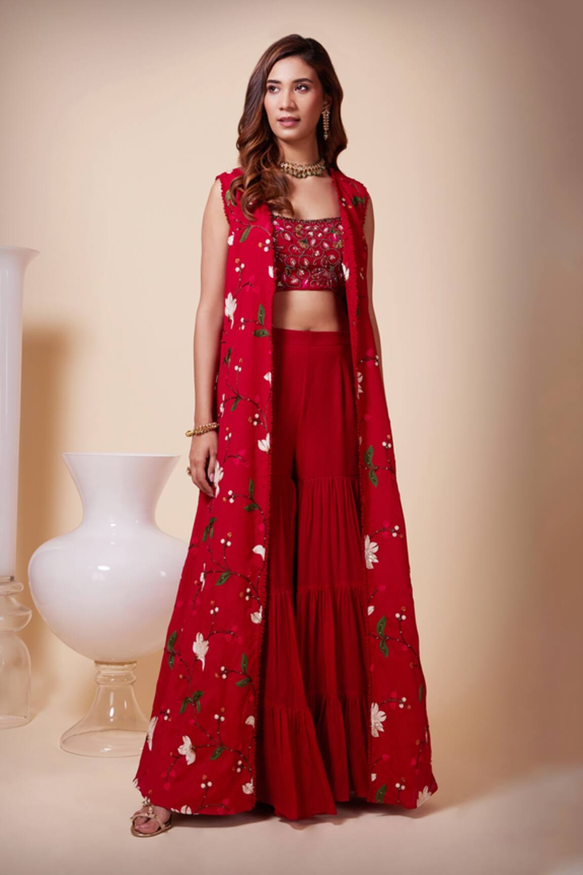 Saaj By Ankita Aari Embroidered Cape Sharara Set