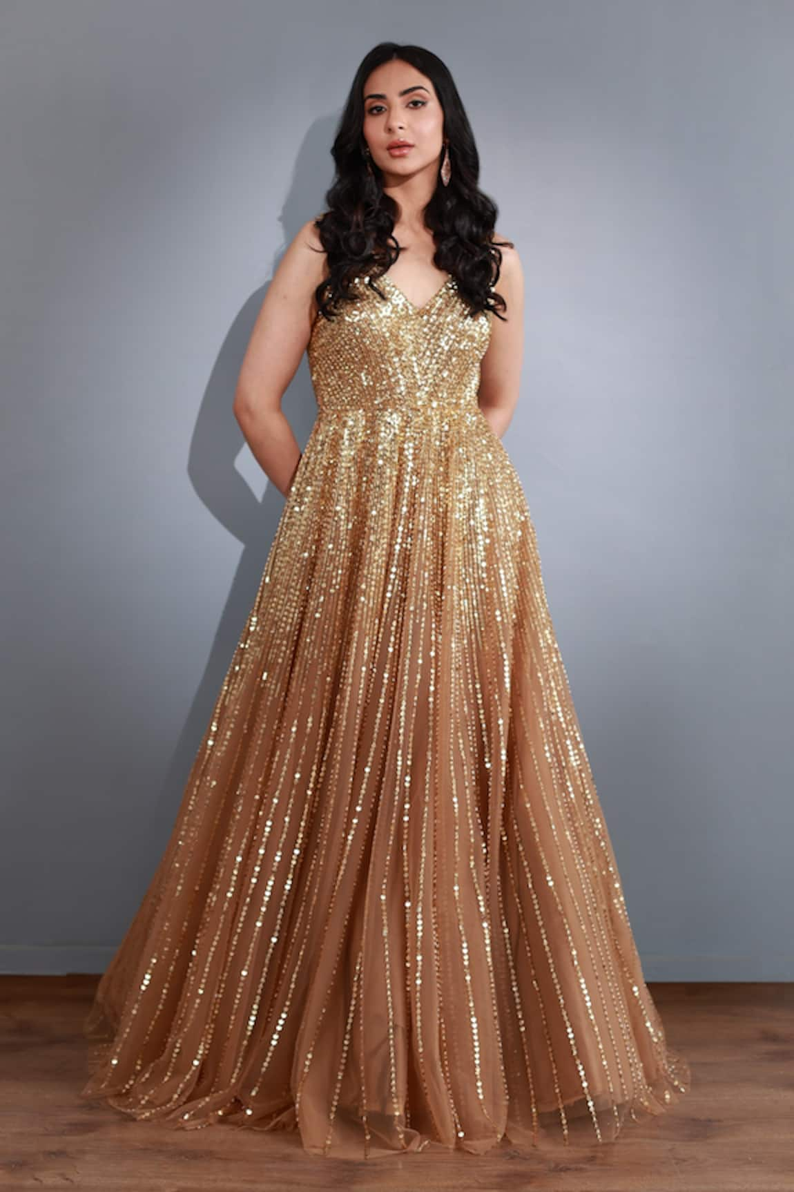 Megha & Jigar Sequin Work Flared Gown