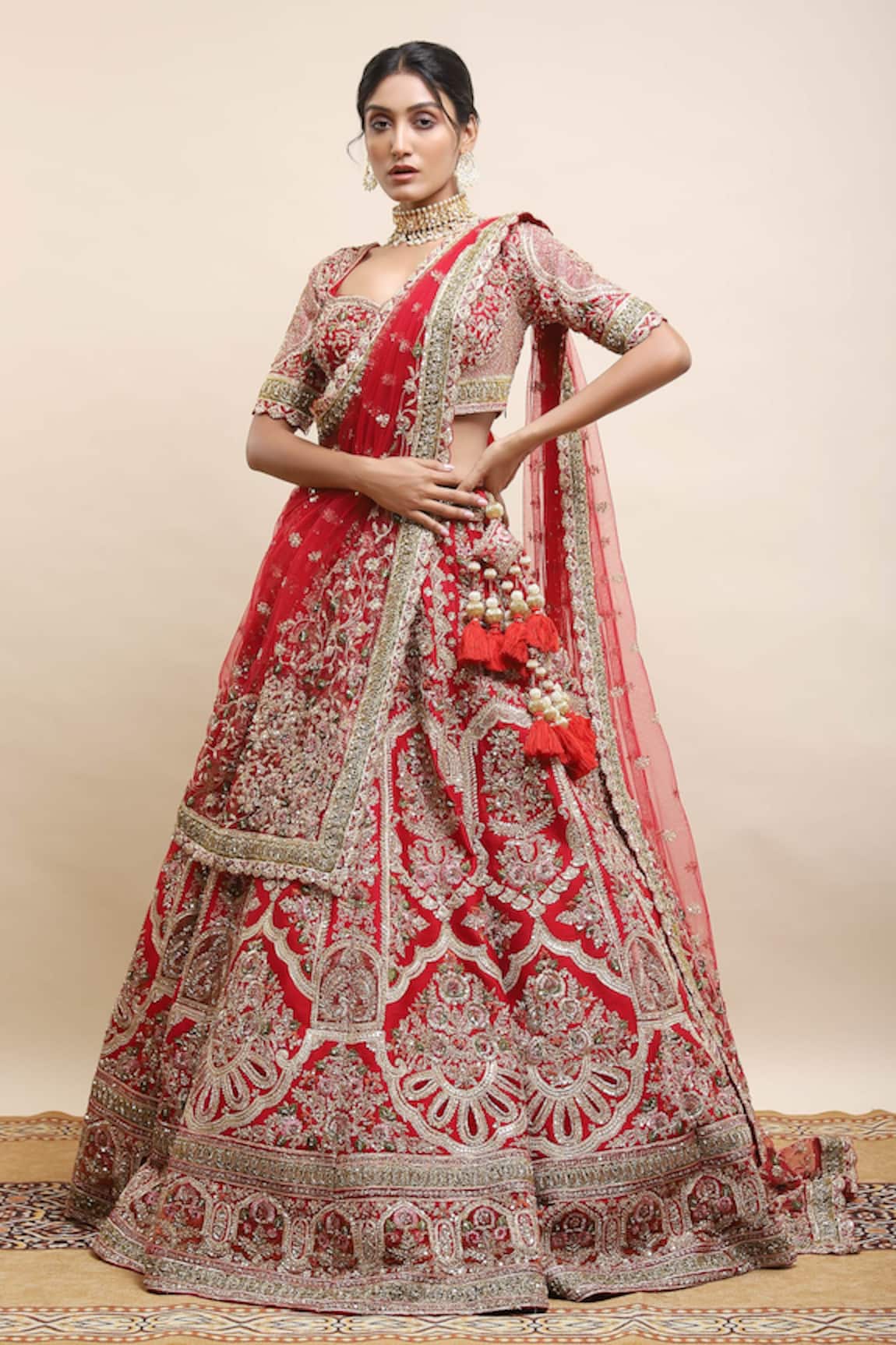 Kalighata Raw Silk Floret Embellished Bridal Lehenga Set 