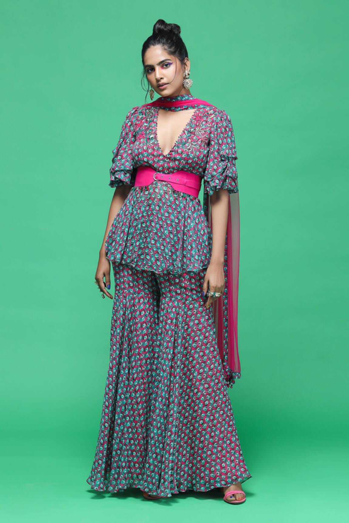 Raasa Tulip Print Peplum Kurta Gharara Set 