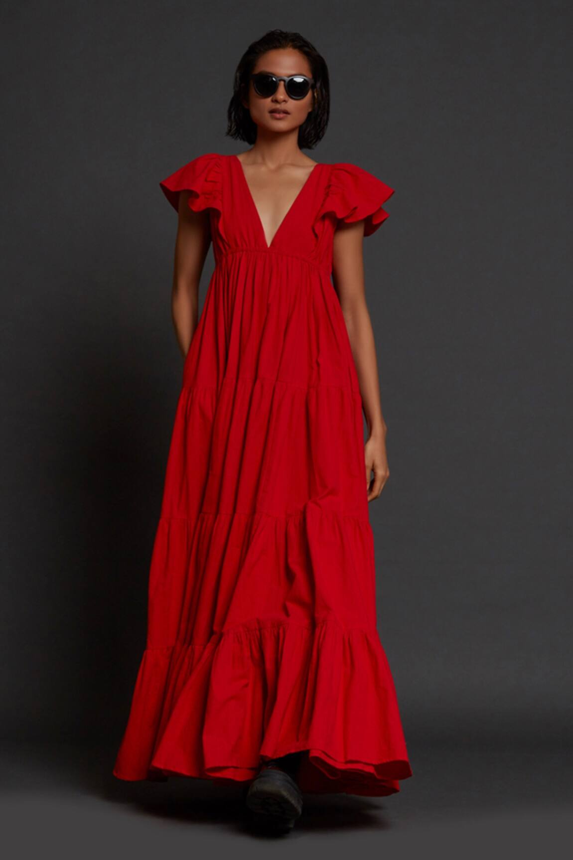 Mati Solid V Neck Gown 