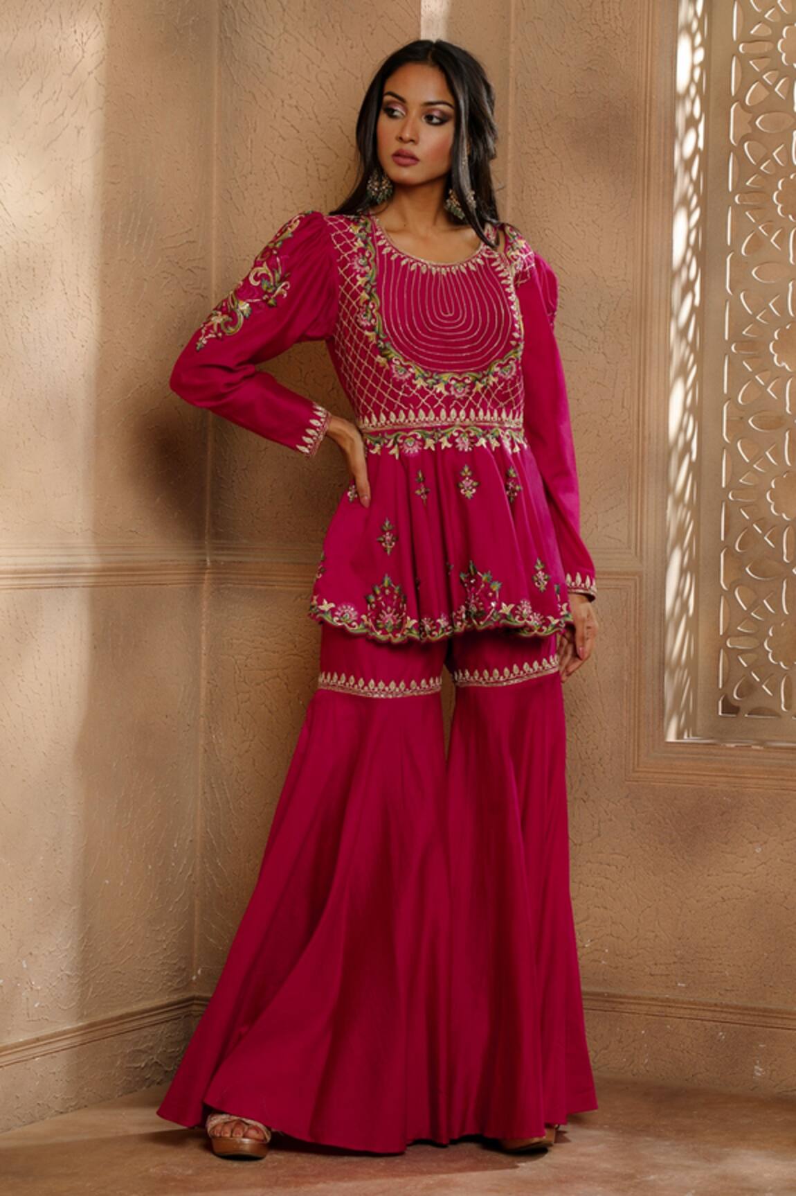 Omana By Ranjana Bothra Heer Chanderi Peplum Top & Gharara Set