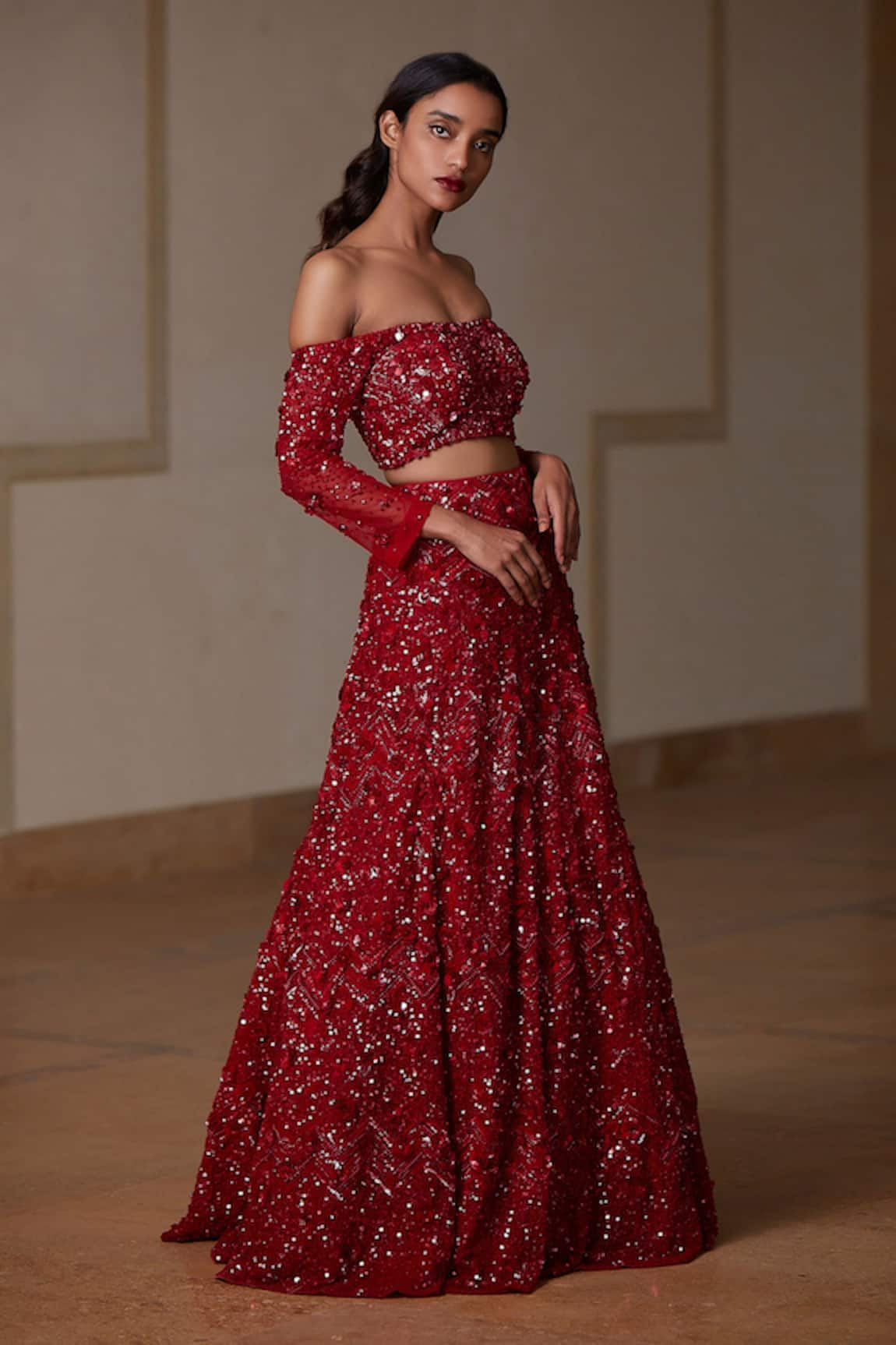 Nadine Dhody Sophia Off Shoulder Blouse & Lehenga Set