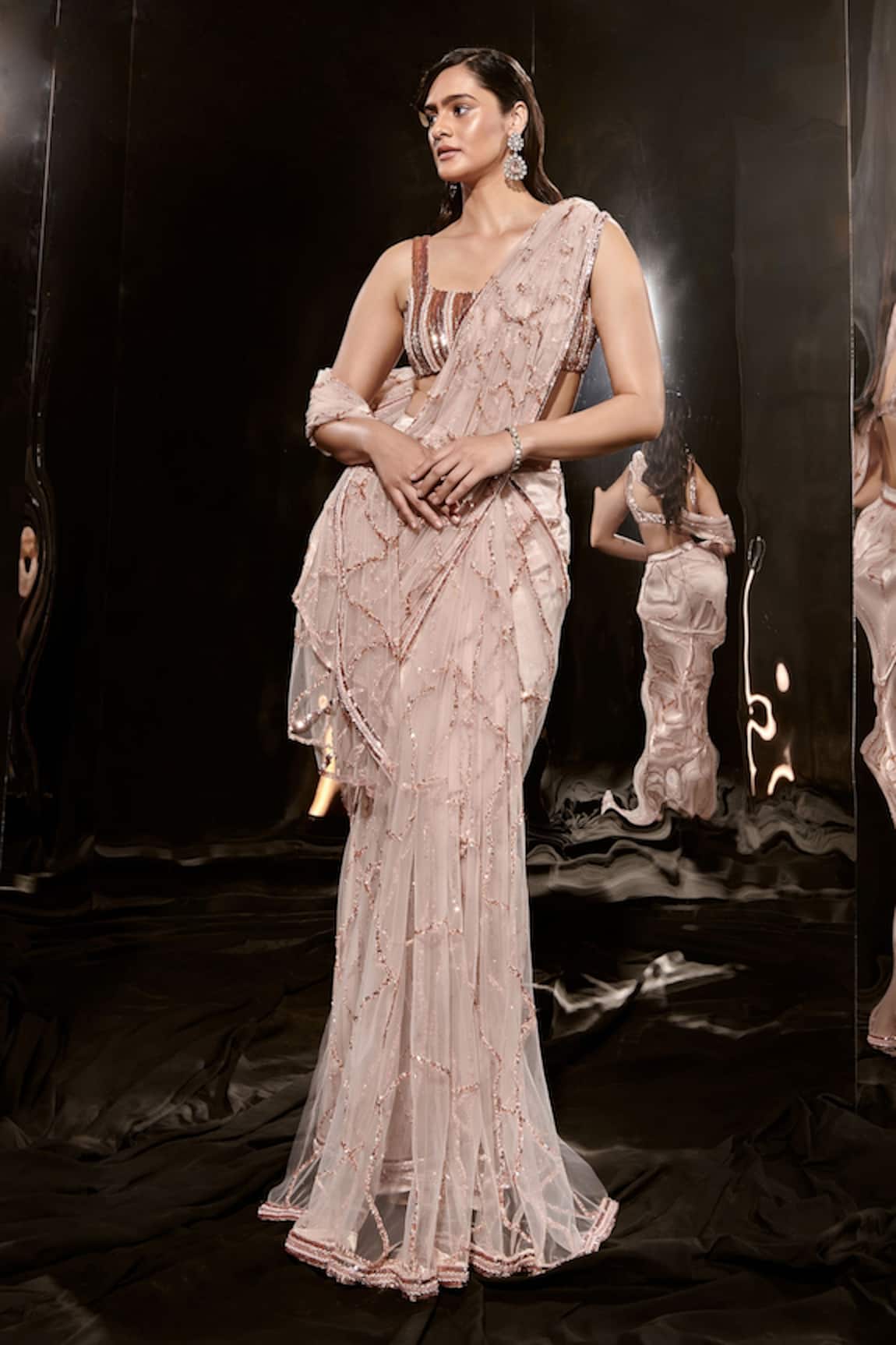 Masumi Mewawalla Pre-Draped Sequin Embellished Saree With Blouse