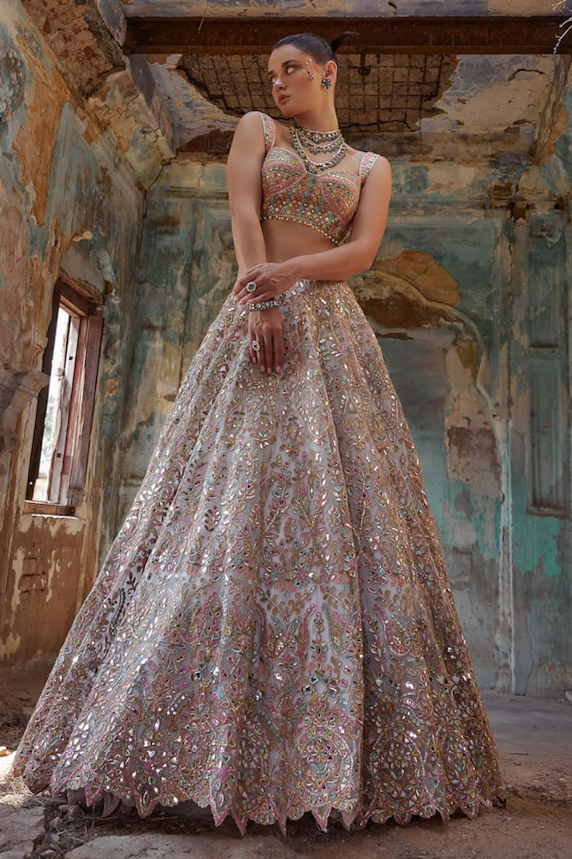 Tamanna Punjabi Kapoor Floral Mirror Embroidered Bridal Lehenga Set