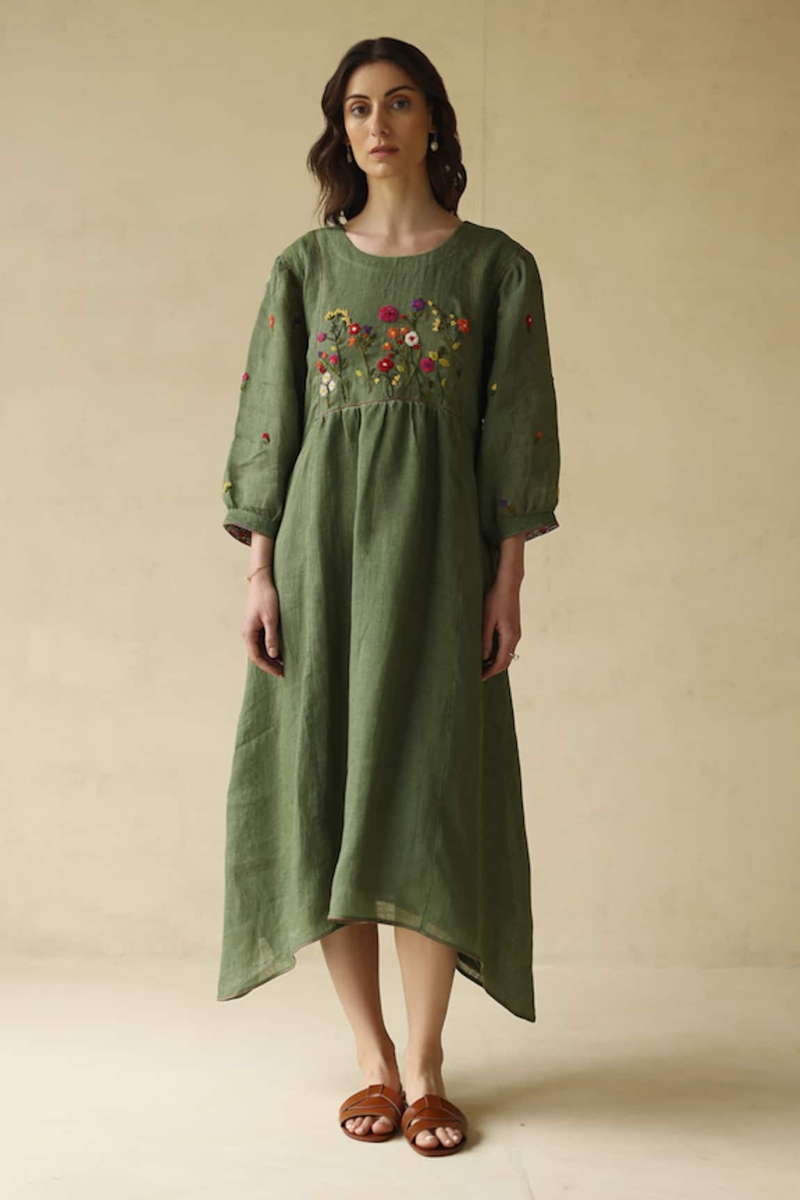 Roza Pret Yoke Floral Embroidered Dress