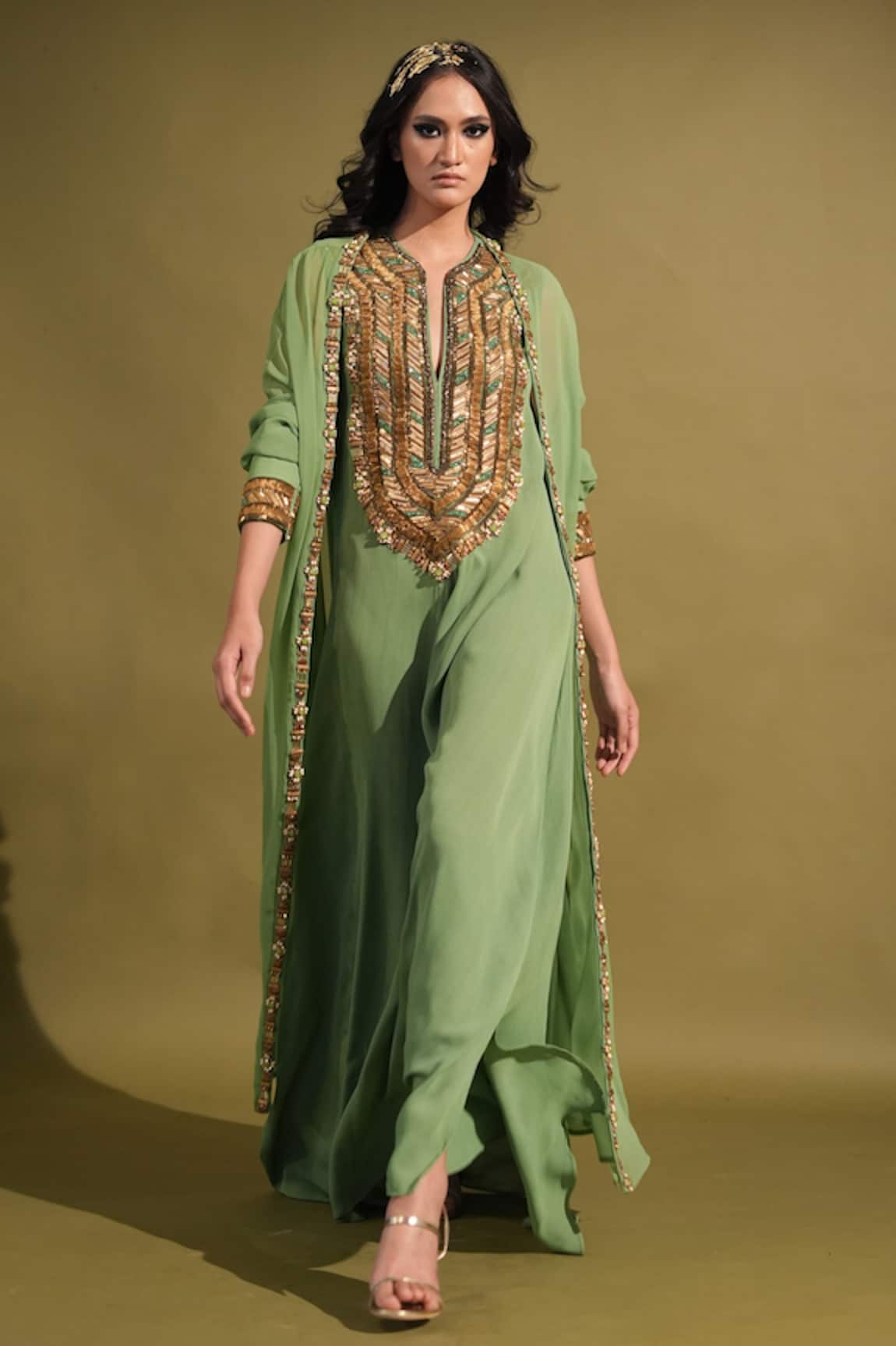 Nikita Mhaisalkar Embroidered Yoke Dress & Jacket Set