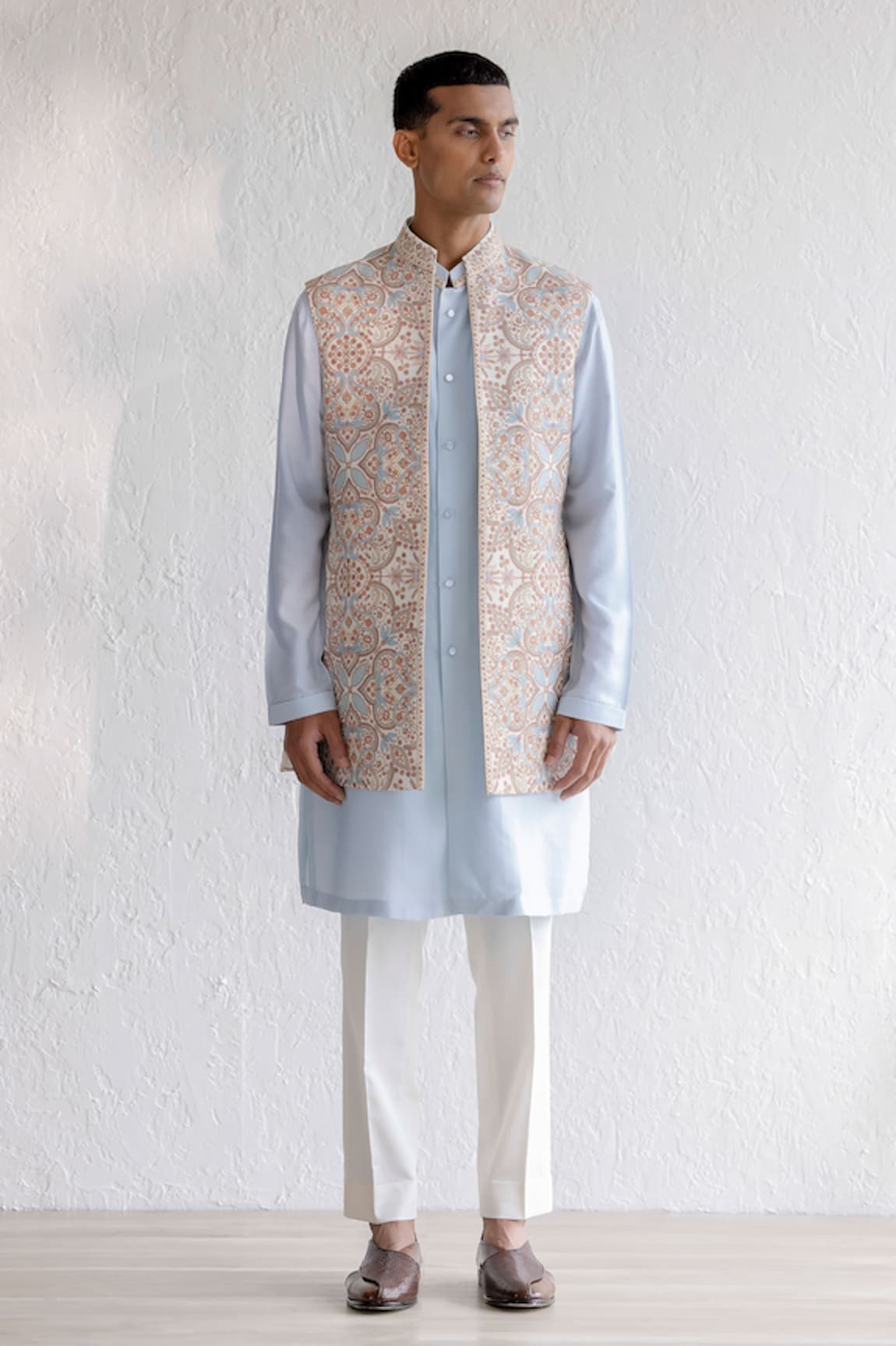 Qbik Naeem Kashmiri Embroidered Nehru Jacket & Kurta Set