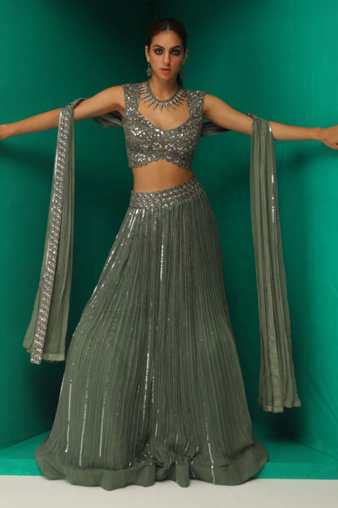 Rishi And Soujit Sequin Embroidered Lehenga Set 