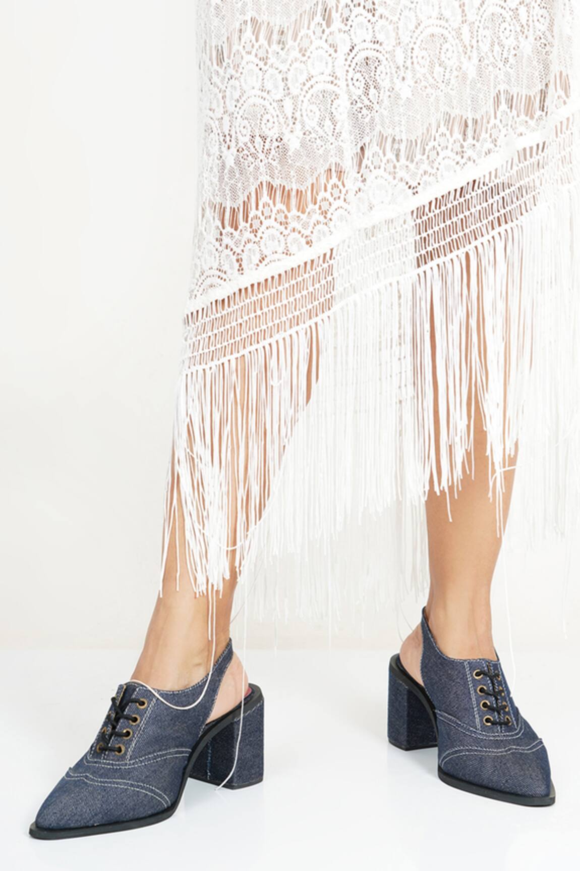 Sole House Stitchline Embroidered Pointed Toe Block Heels