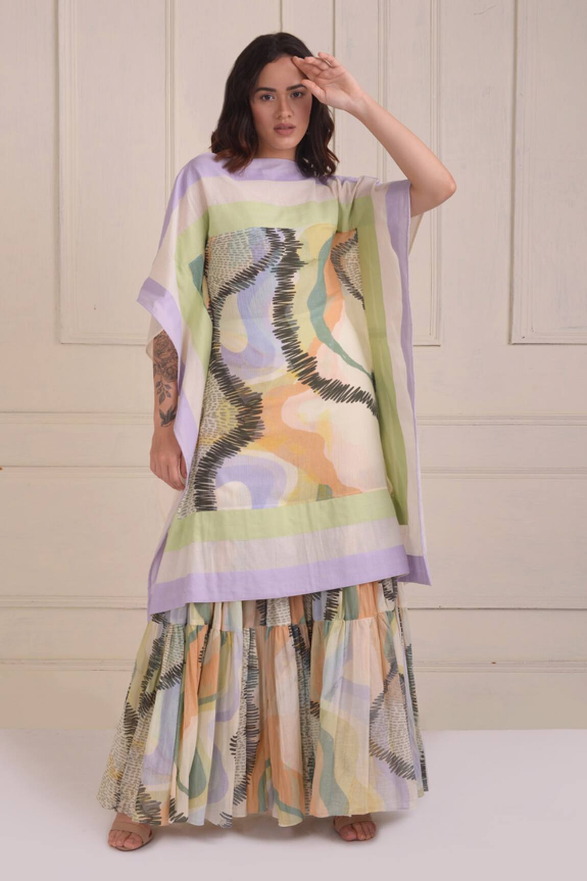Shwetanga Abstract Print Organic Cotton Sharara Set 