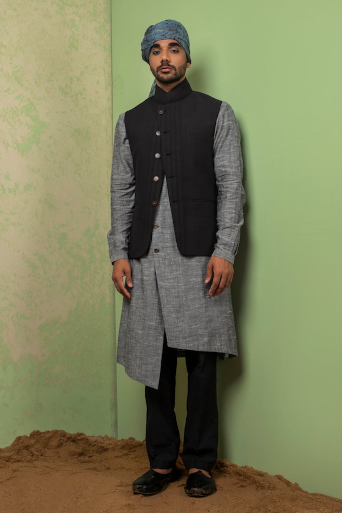 Ankita Lath Linen Bundi And Asymmetric Kurta Set