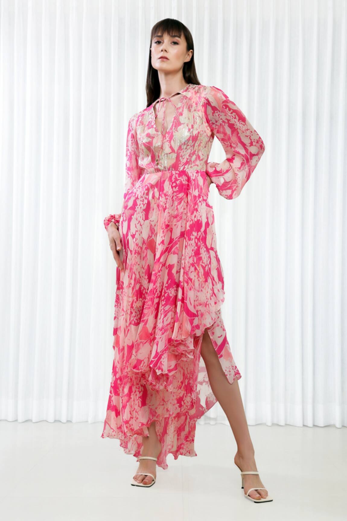 Mandira Wirk Resort Orchid Print High Low Dress
