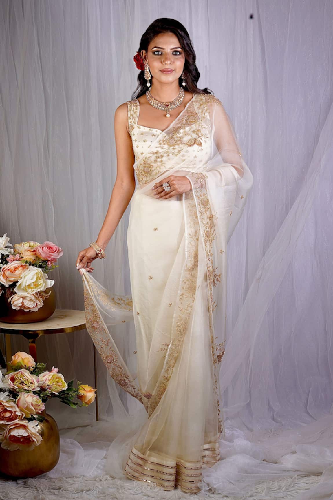 Gul By Aishwarya Garden Pattern Embroidered Saree With Blouse