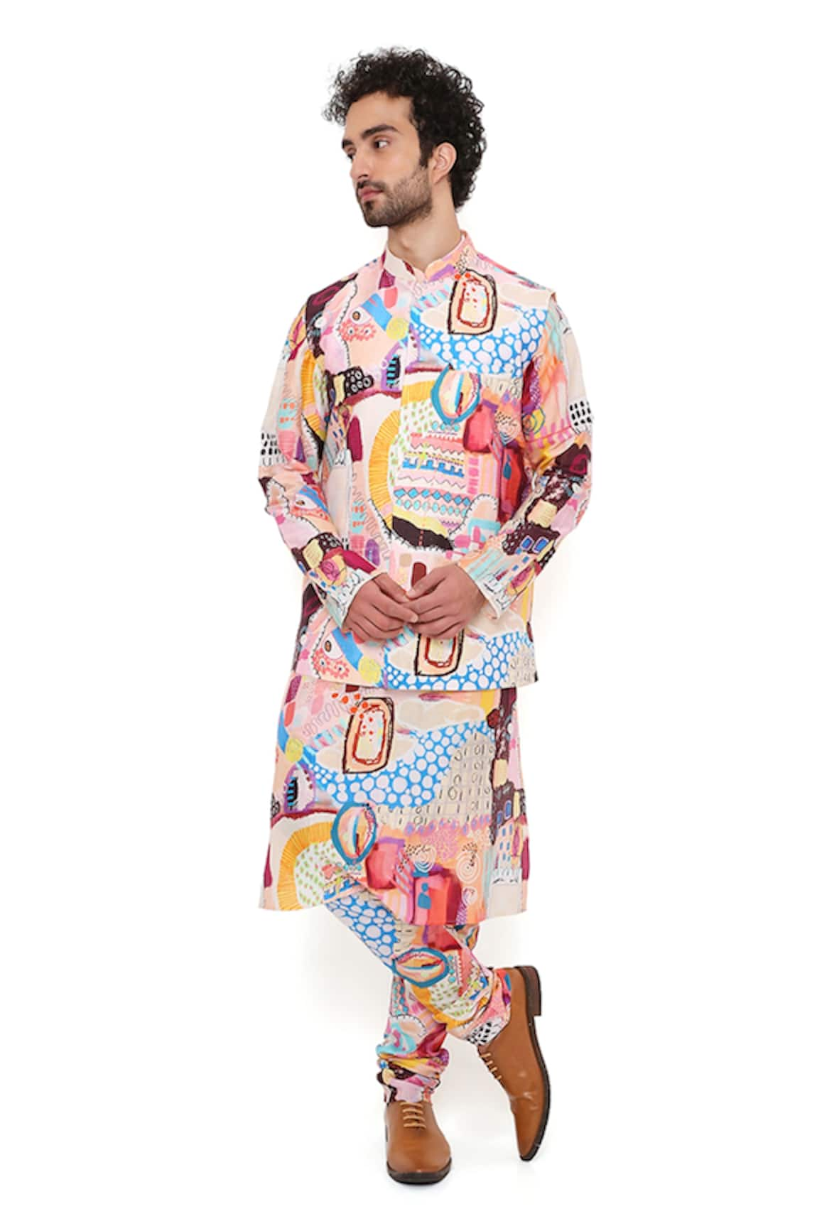 PS Men by Payal Singhal Trance Print Bundi & Kurta Set 