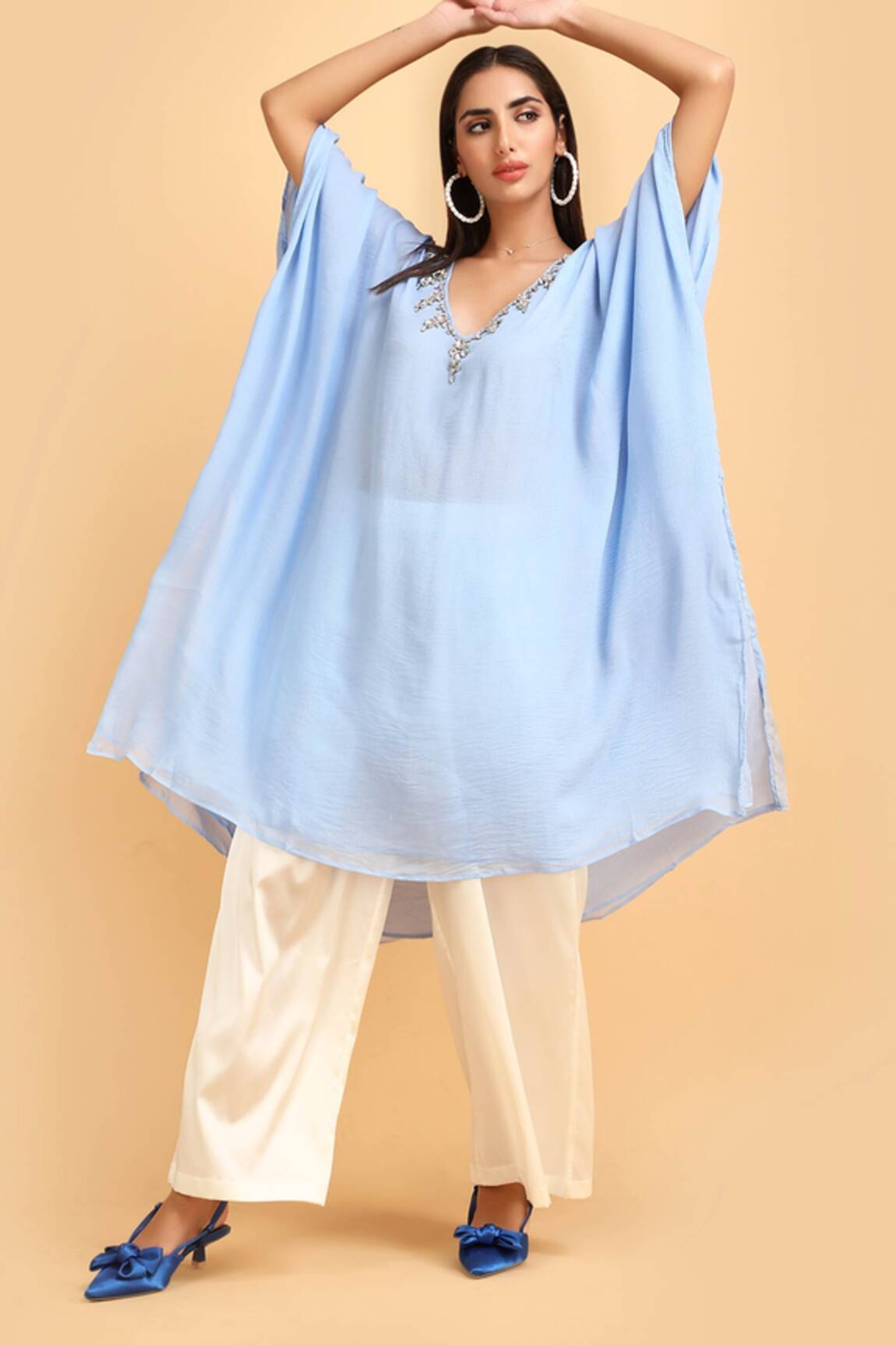 Label Ivish Stone Embroidered Kaftan & Trouser Set 