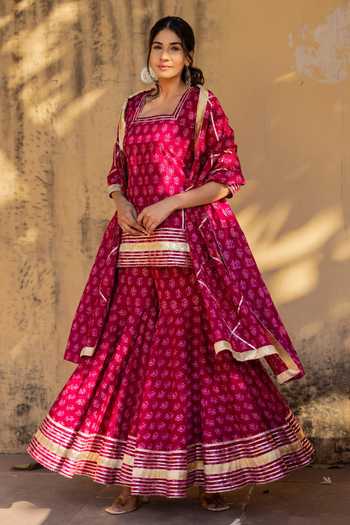 Pomcha Jaipur Floral Print Kurta Sharara Set 