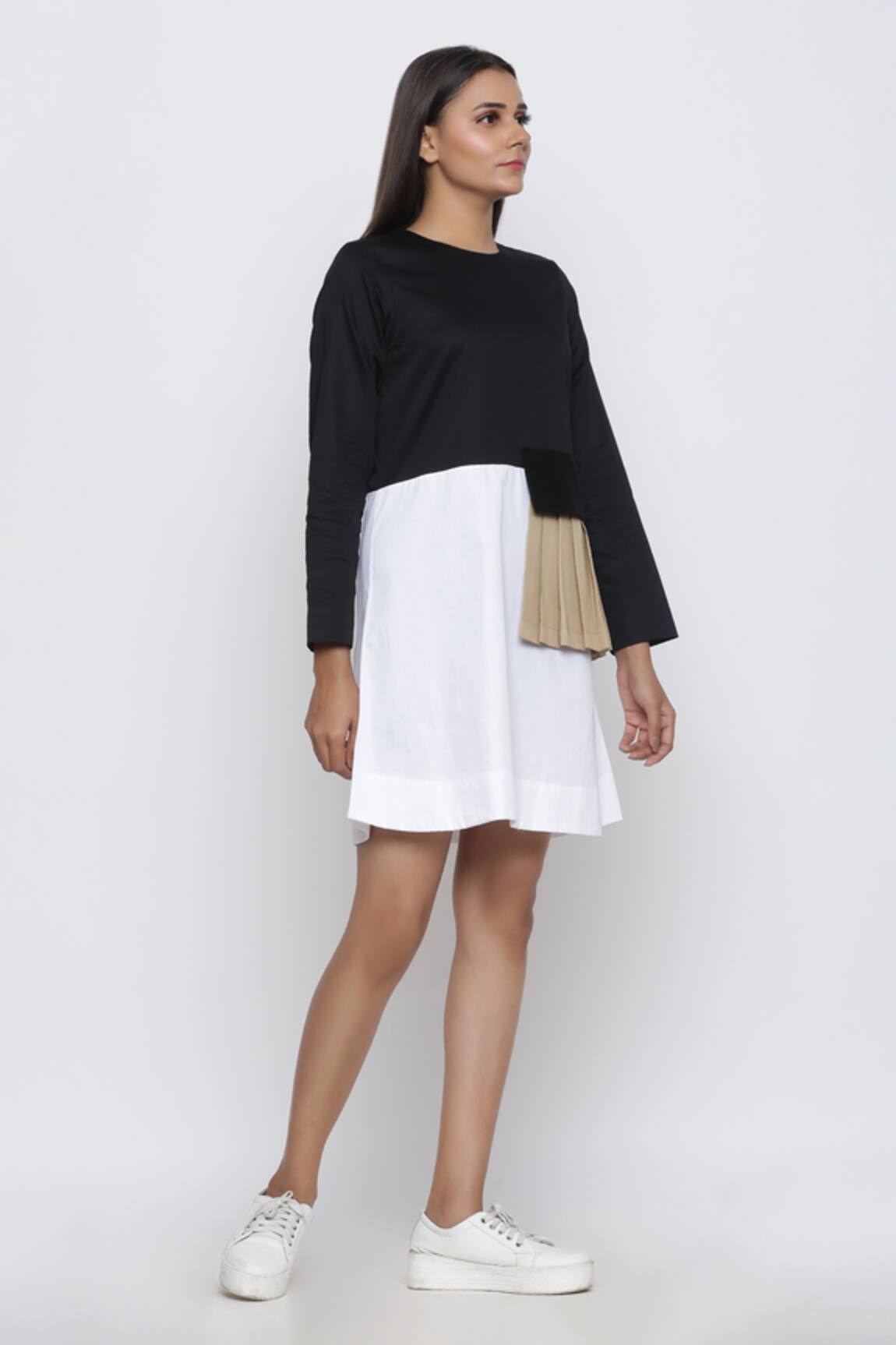 Escape By Aishwarya Pleated Patch Colorblock Dress 