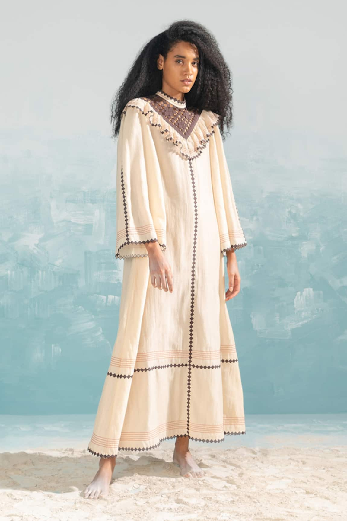 Ikai Nile Yoke Cut-Work Maxi Dress