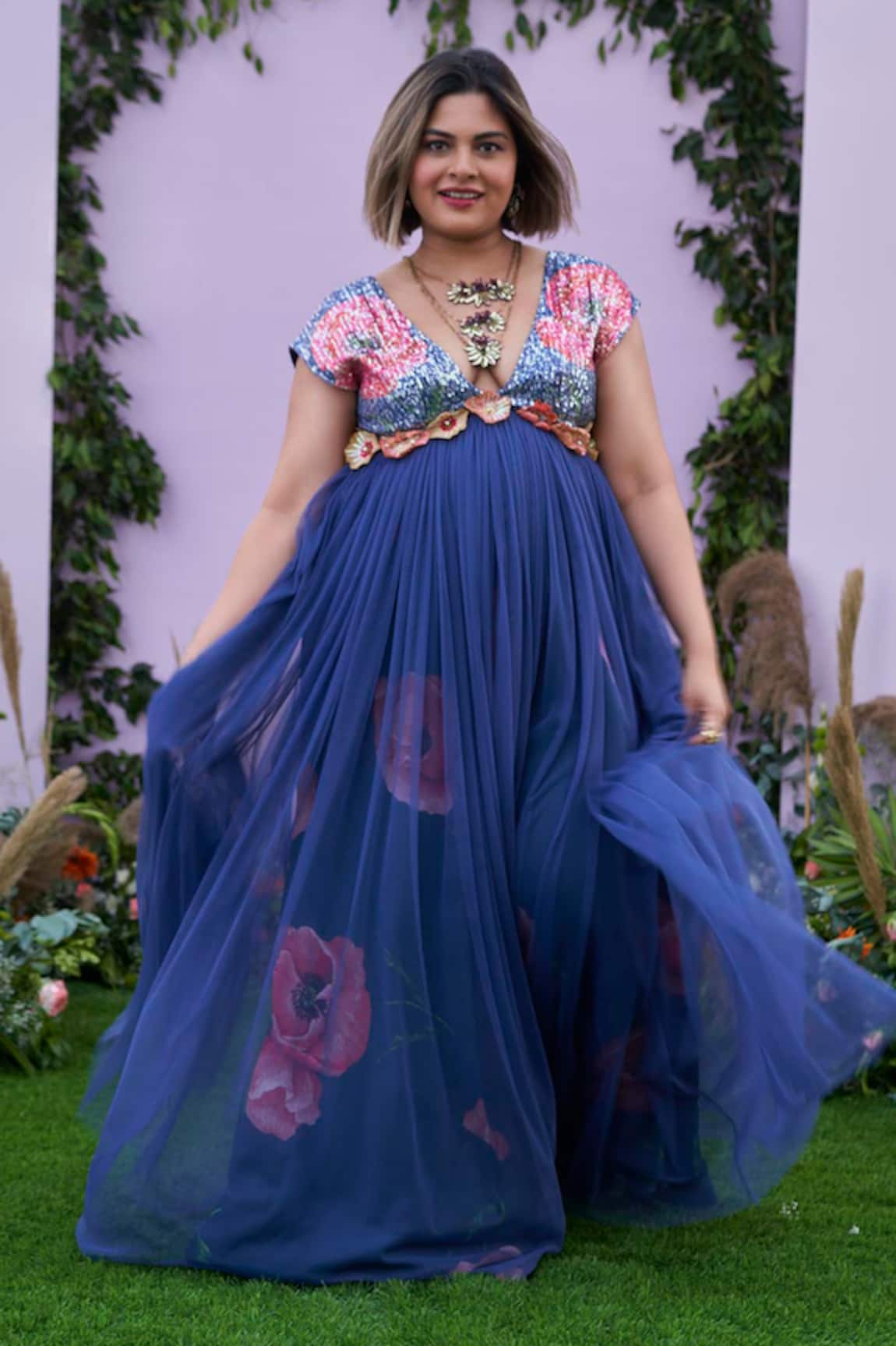 Pooja Bagaria Sequin Embellished Yoke Gown