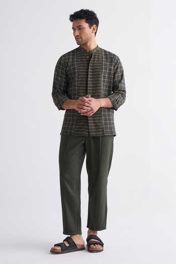 Three Band Collar Applique Shirt 