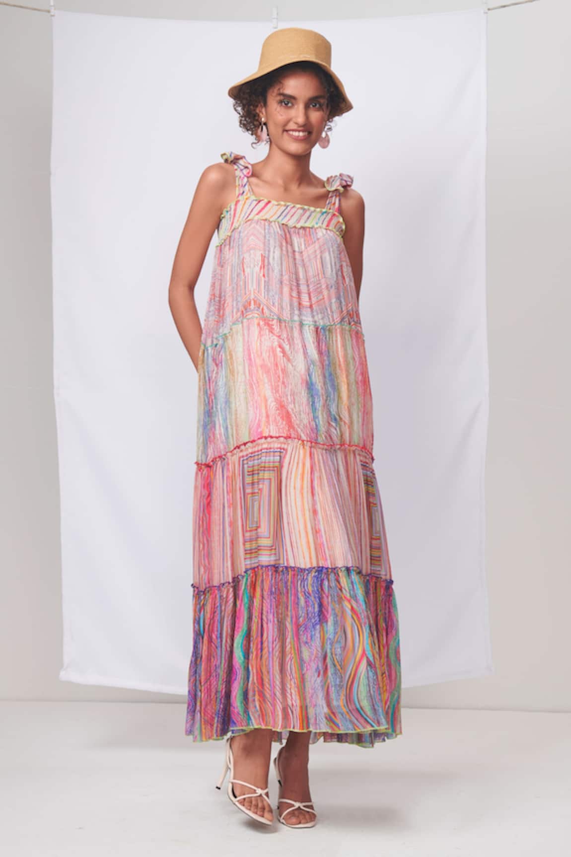 Saundh Geode Abstract Print Tiered Dress